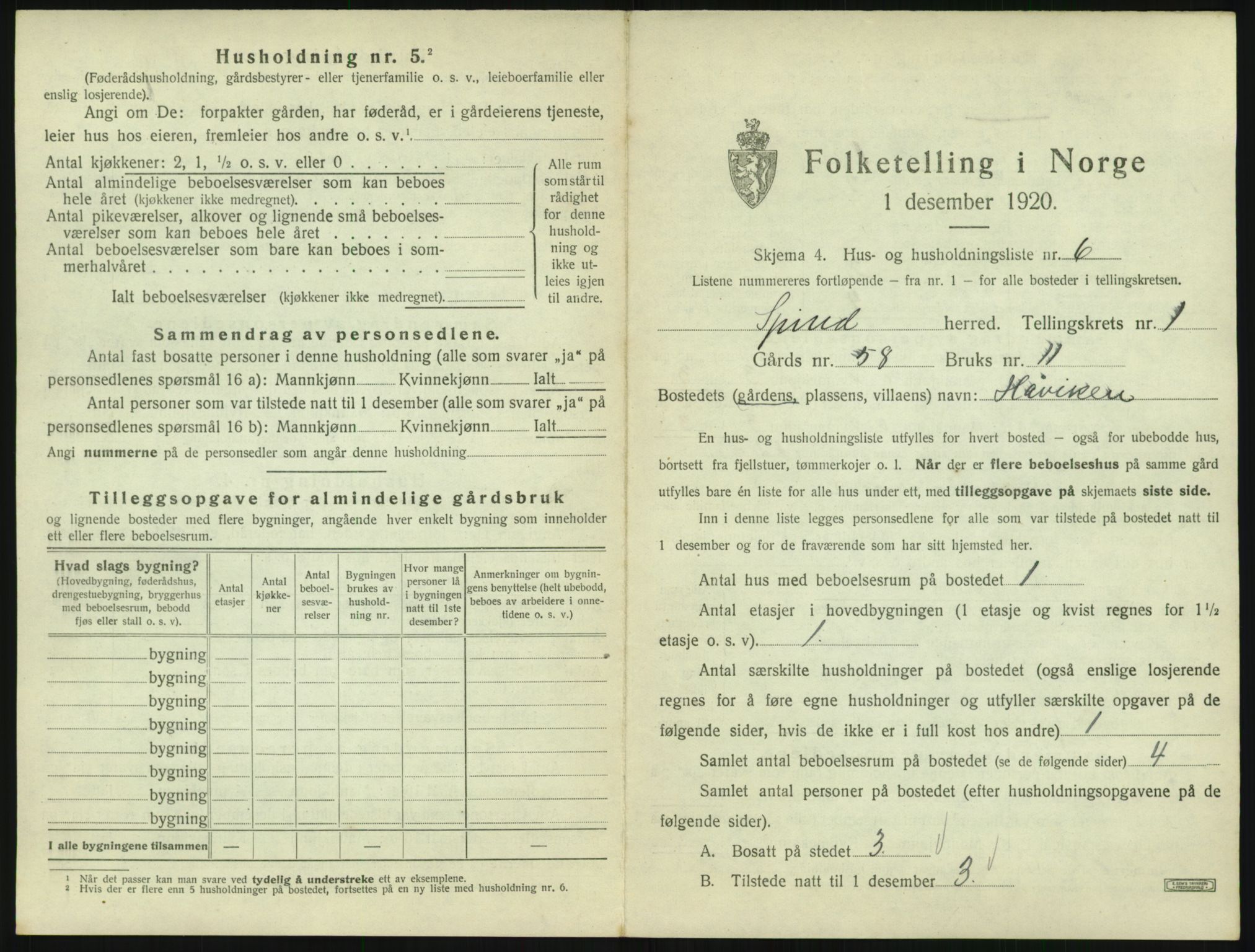 SAK, 1920 census for Spind, 1920, p. 33