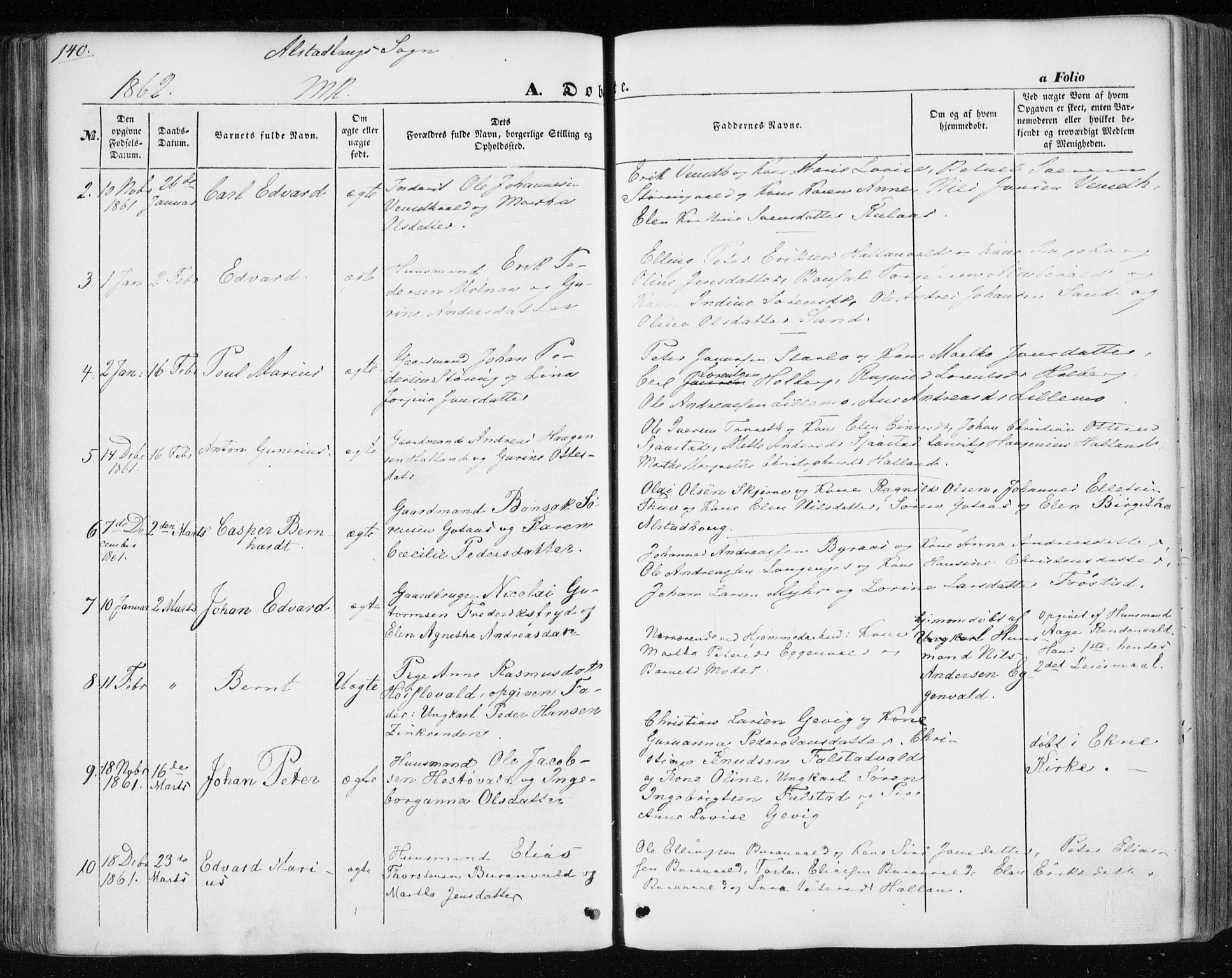 Ministerialprotokoller, klokkerbøker og fødselsregistre - Nord-Trøndelag, AV/SAT-A-1458/717/L0154: Parish register (official) no. 717A07 /1, 1850-1862, p. 140