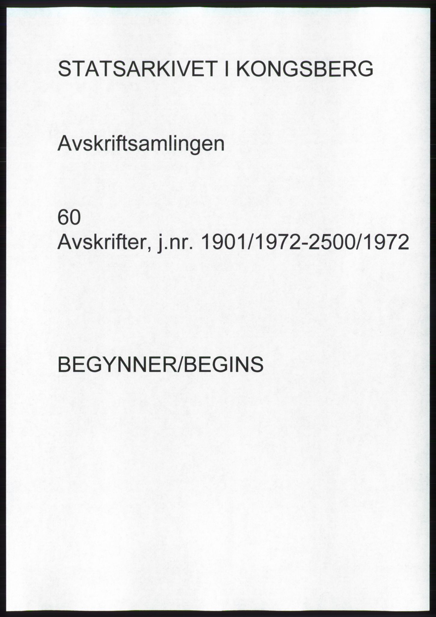 Statsarkivet i Kongsberg, SAKO/A-0001, 1972, p. 1