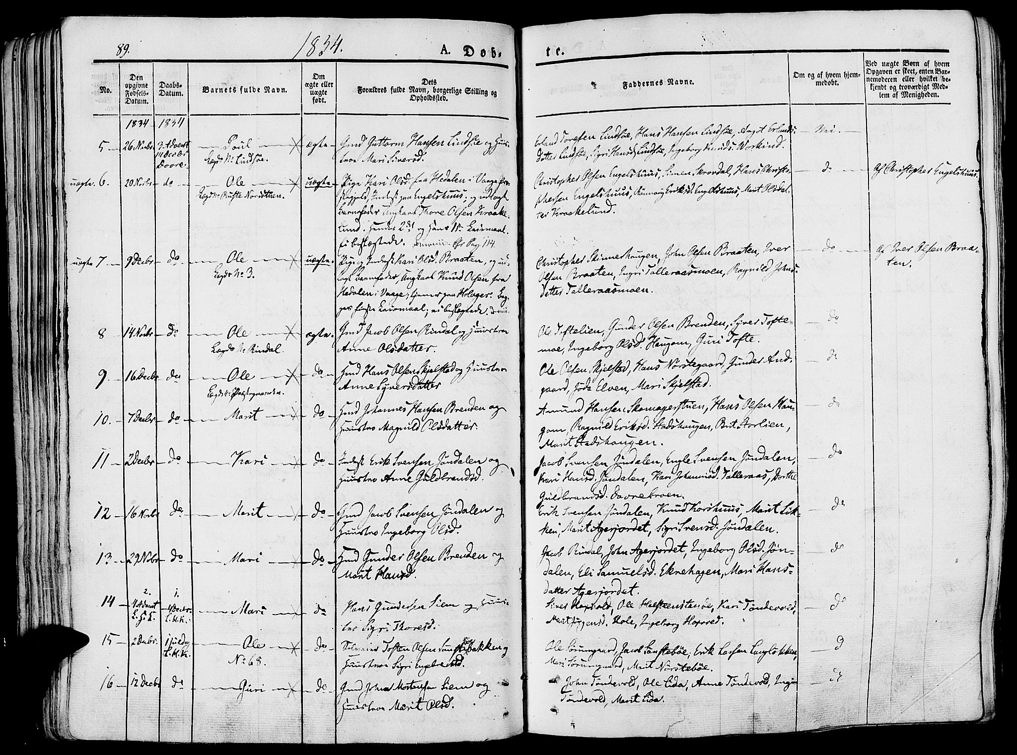 Lesja prestekontor, SAH/PREST-068/H/Ha/Haa/L0005: Parish register (official) no. 5, 1830-1842, p. 89