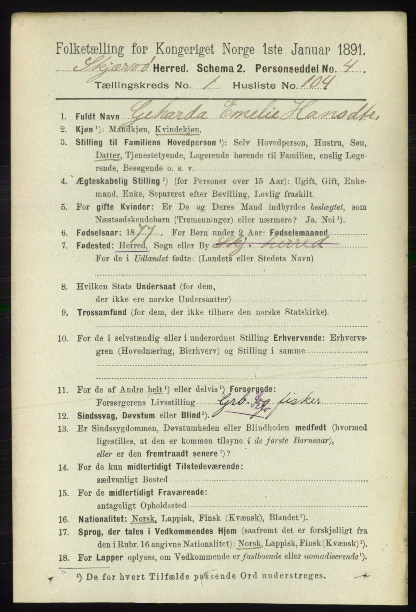 RA, 1891 census for 1941 Skjervøy, 1891, p. 903