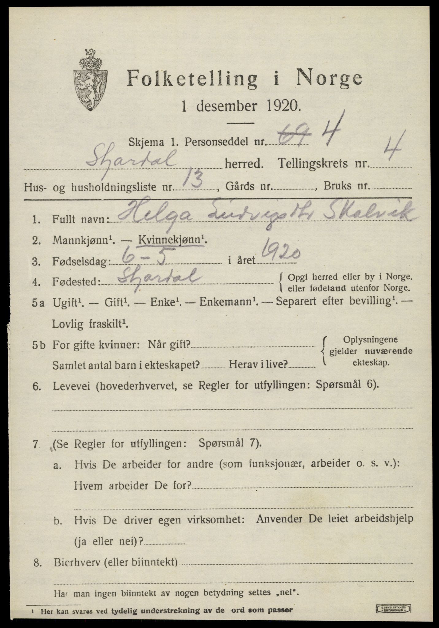 SAT, 1920 census for Stjørdal, 1920, p. 4690