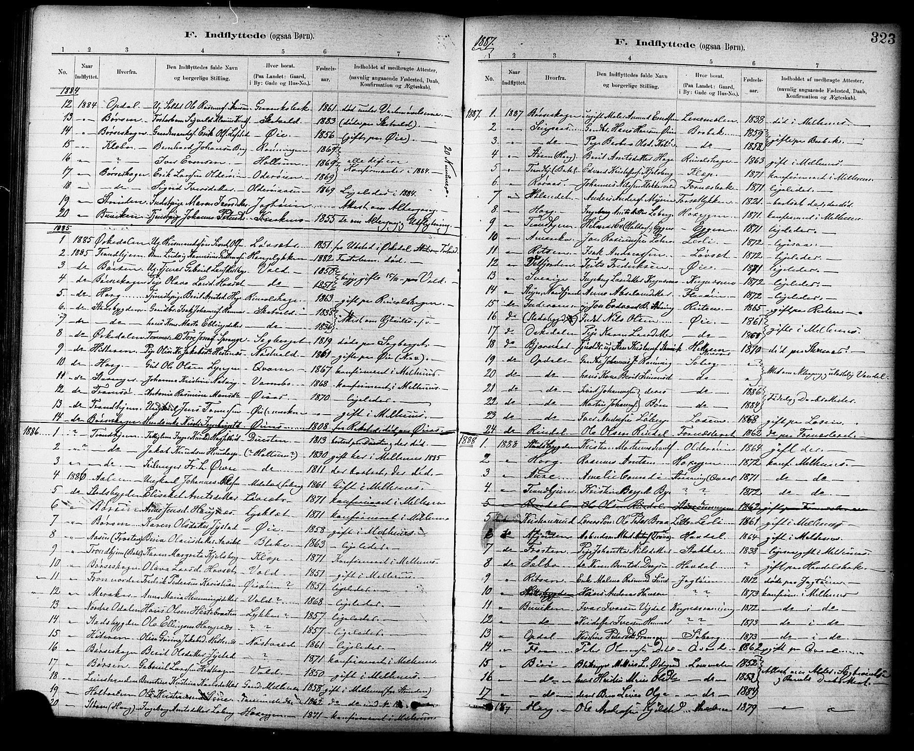 Ministerialprotokoller, klokkerbøker og fødselsregistre - Sør-Trøndelag, SAT/A-1456/691/L1094: Parish register (copy) no. 691C05, 1879-1911, p. 323