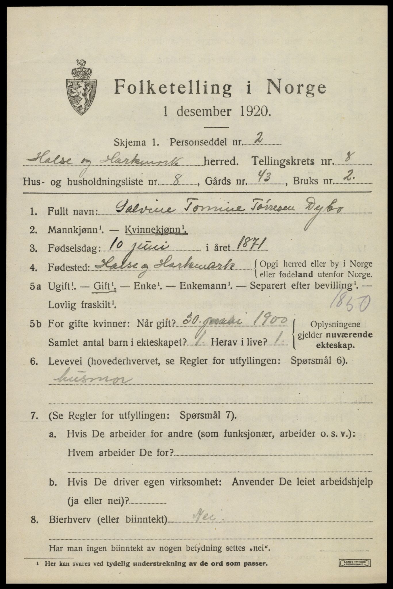 SAK, 1920 census for Halse og Harkmark, 1920, p. 4399