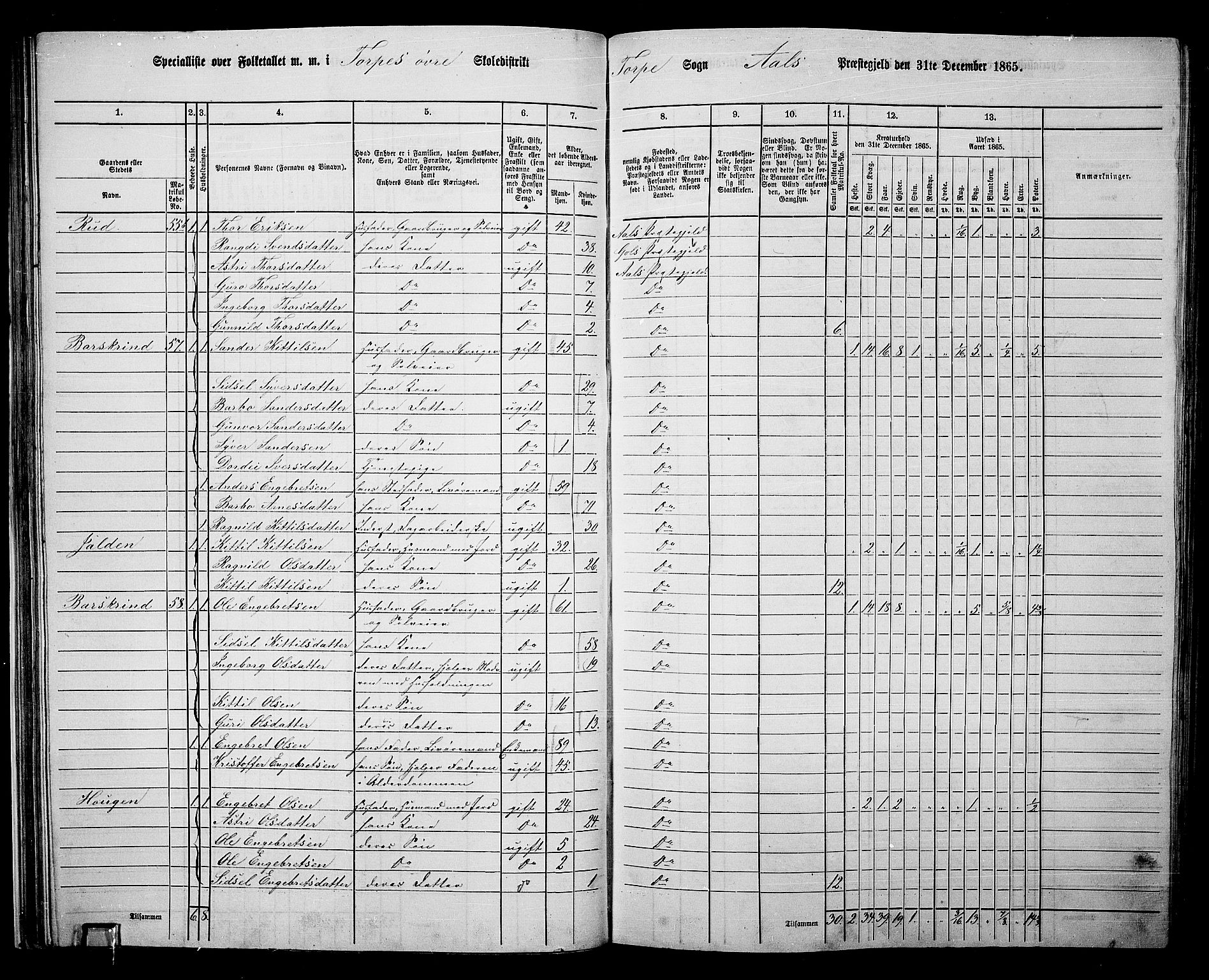 RA, 1865 census for Ål, 1865, p. 44