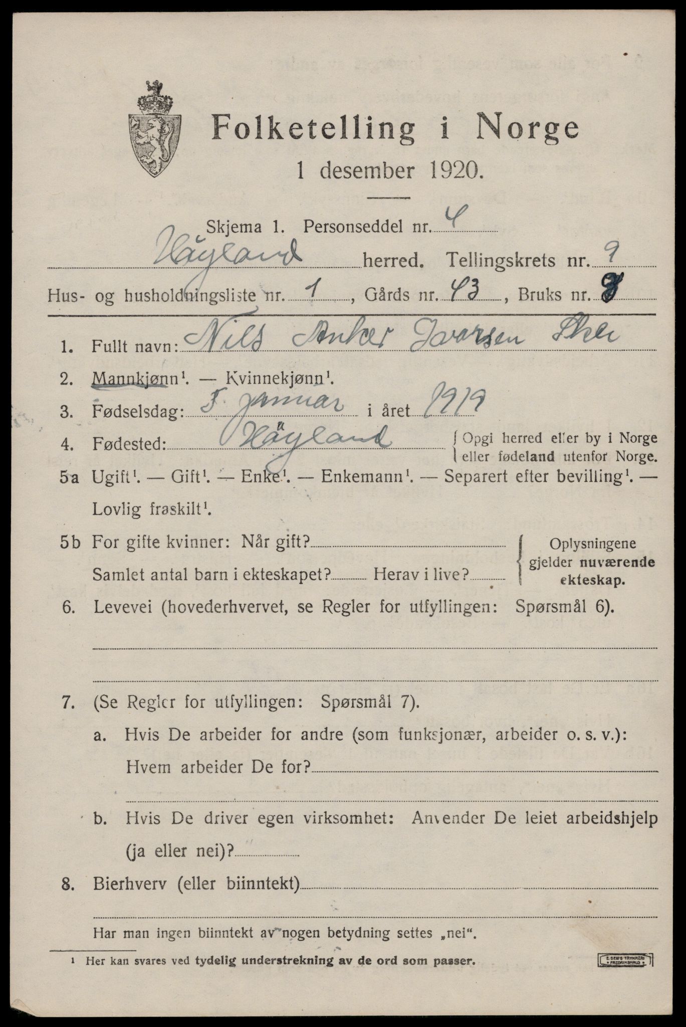 SAST, 1920 census for Høyland, 1920, p. 6066