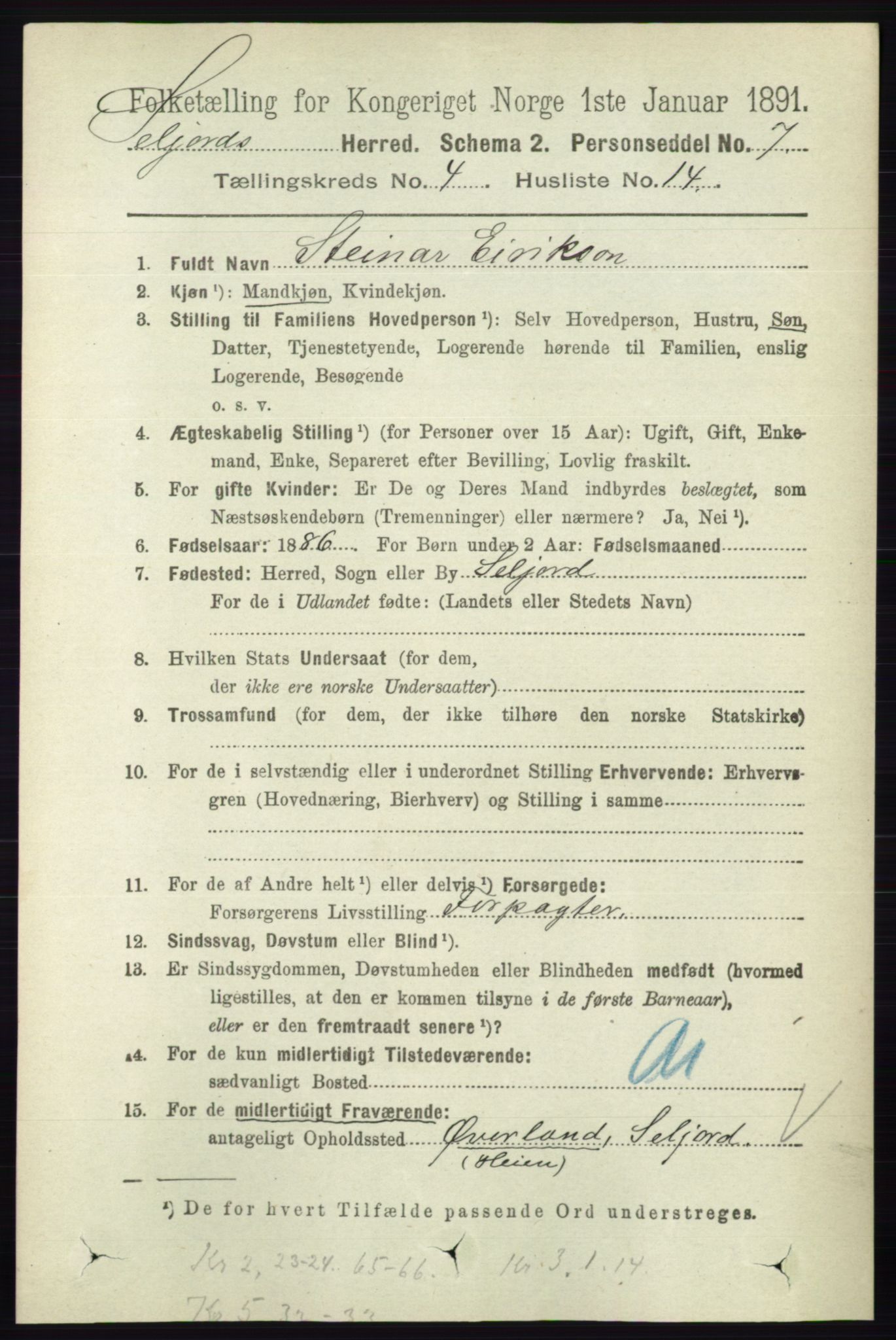 RA, 1891 census for 0828 Seljord, 1891, p. 1365