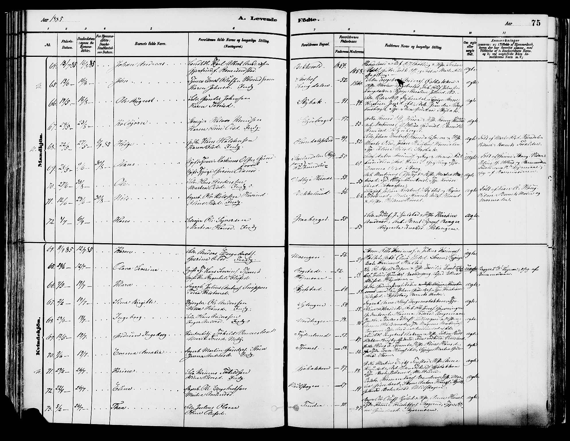 Elverum prestekontor, AV/SAH-PREST-044/H/Ha/Haa/L0013: Parish register (official) no. 13, 1880-1890, p. 75