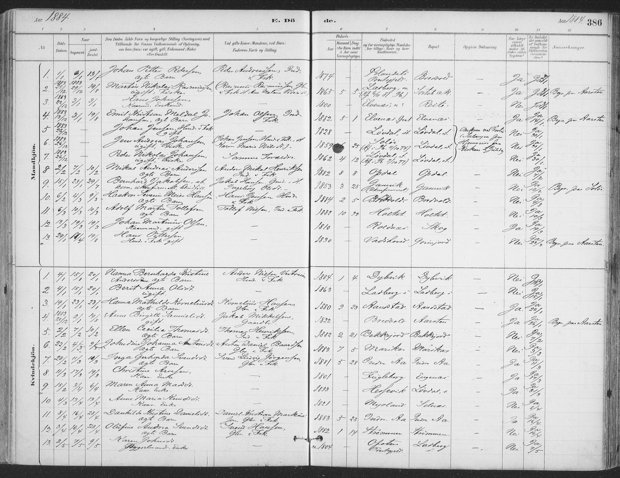 Ibestad sokneprestembete, SATØ/S-0077/H/Ha/Haa/L0011kirke: Parish register (official) no. 11, 1880-1889, p. 386