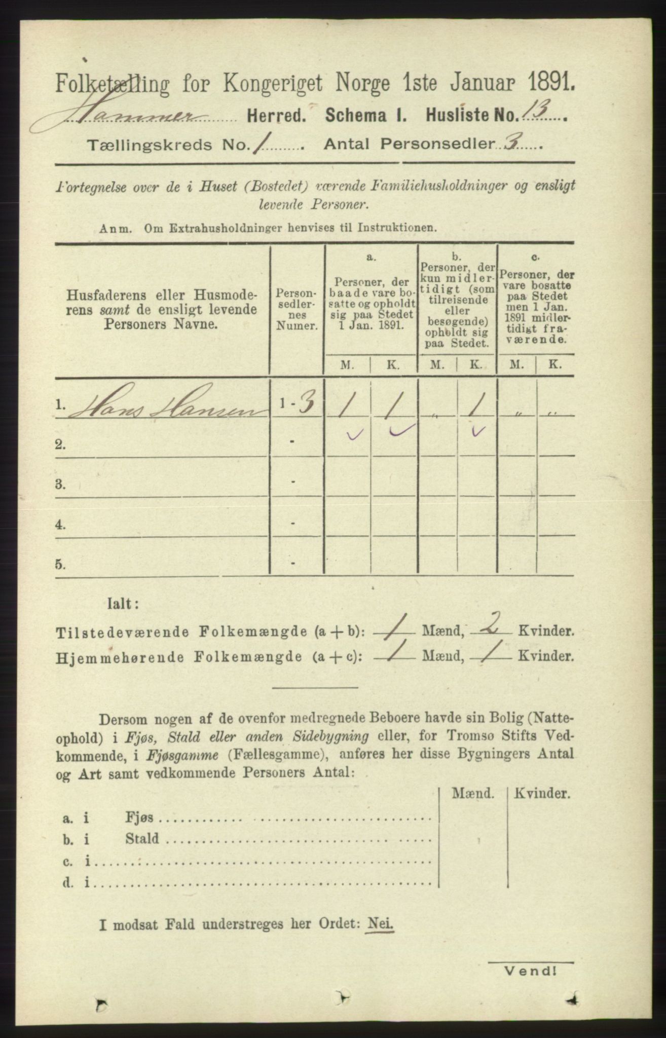 RA, 1891 census for 1254 Hamre, 1891, p. 53