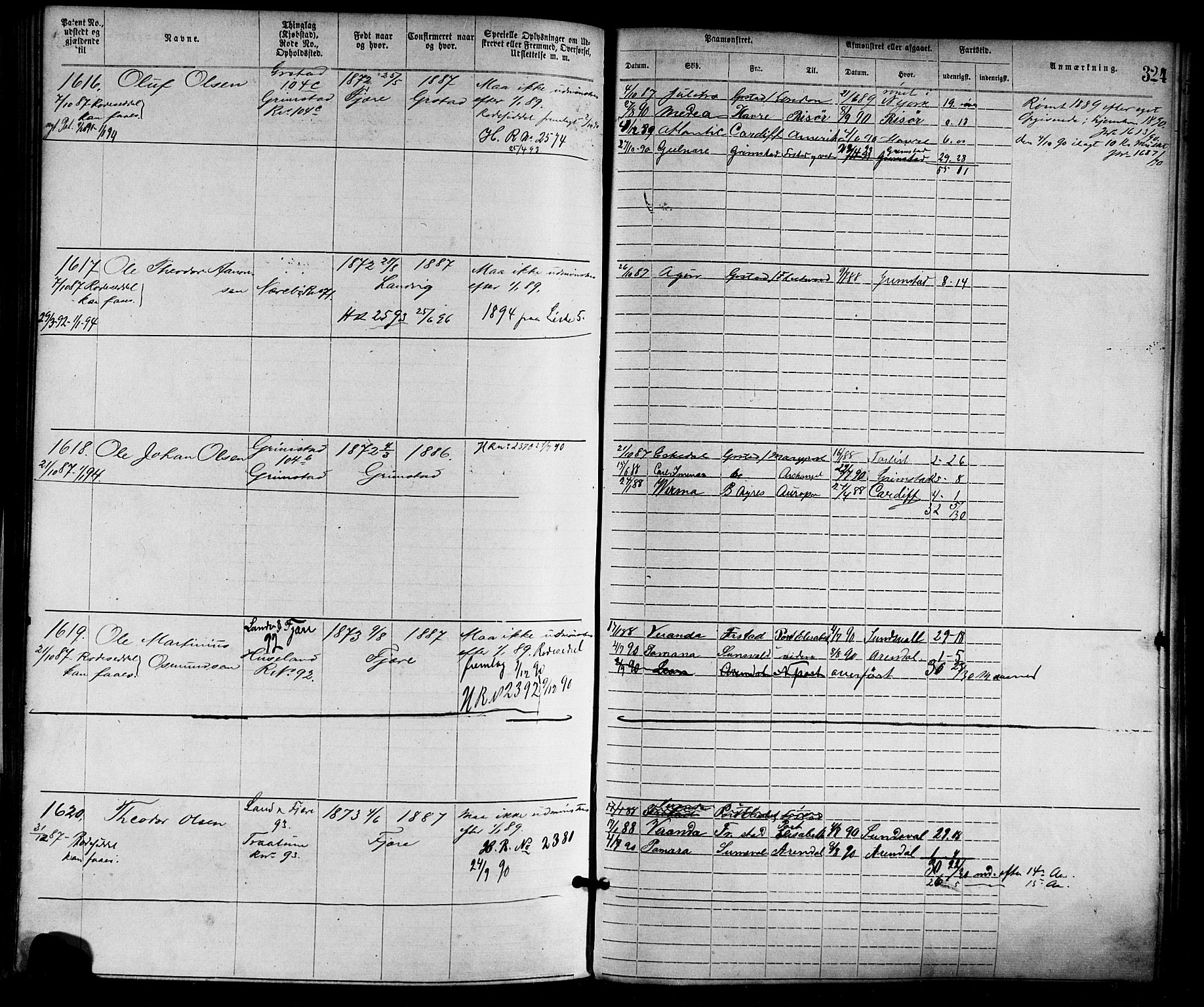 Grimstad mønstringskrets, SAK/2031-0013/F/Fa/L0001: Annotasjonsrulle nr 1-1920 med register, F-1, 1870-1892, p. 357