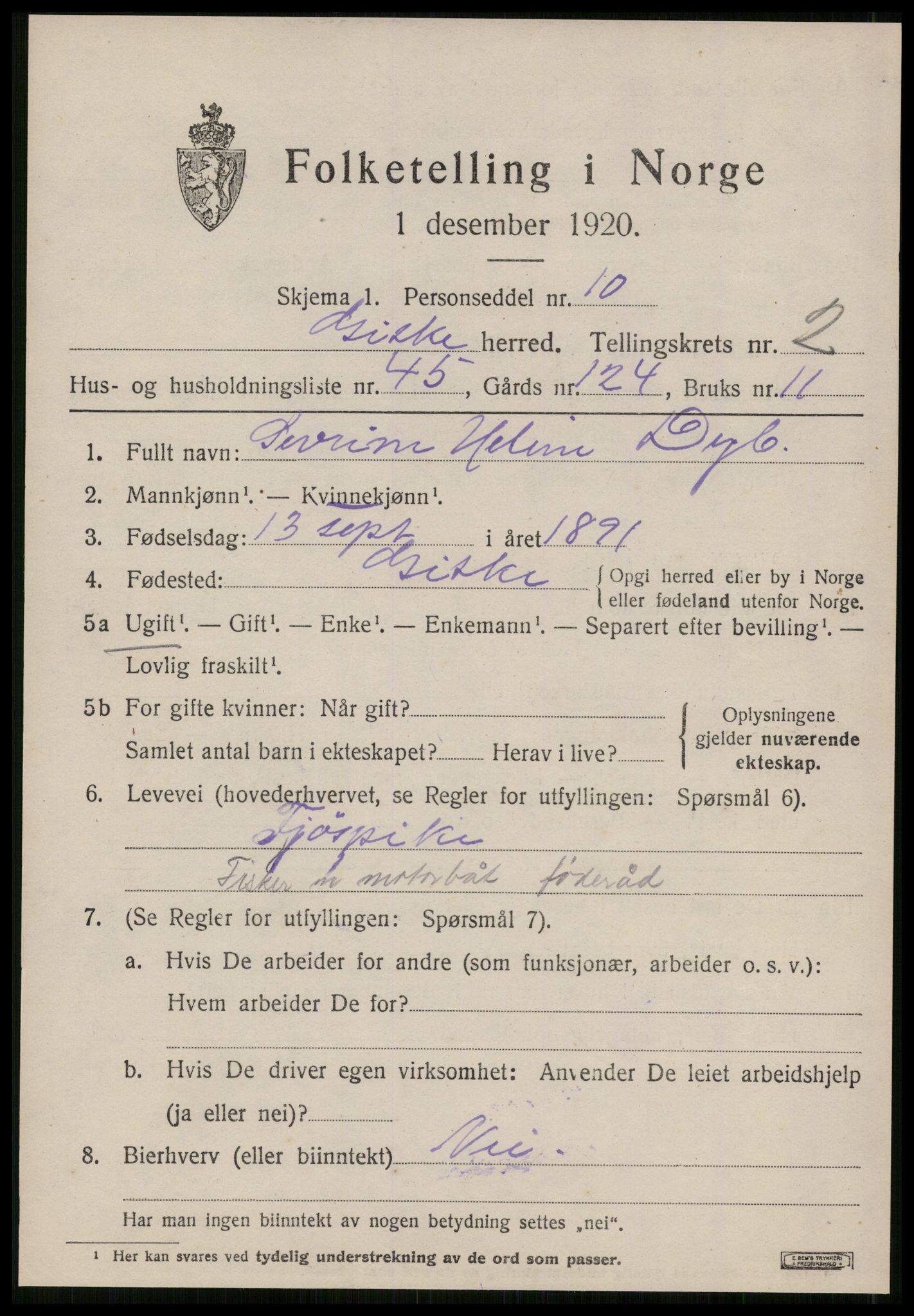 SAT, 1920 census for Giske, 1920, p. 1618