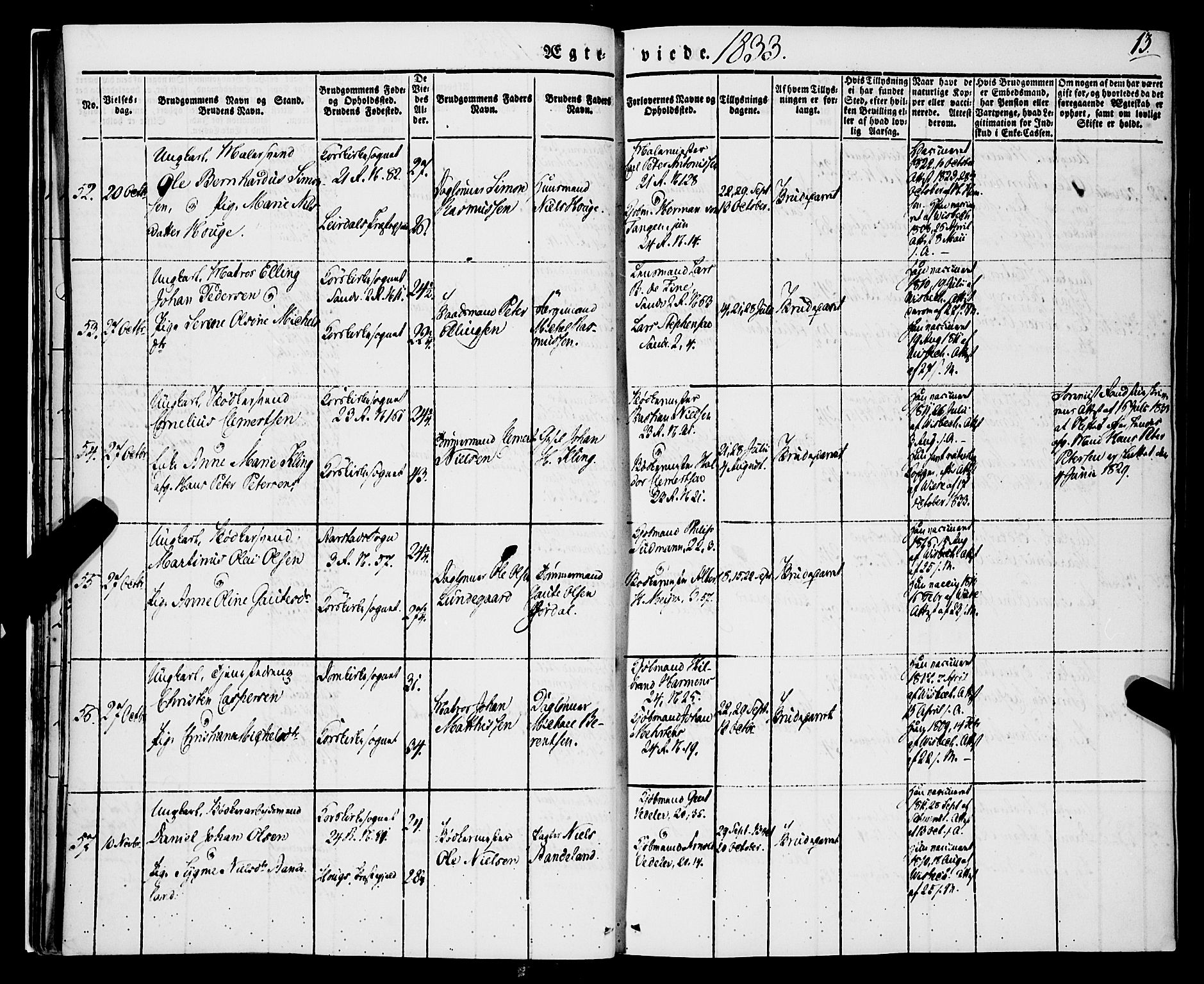 Korskirken sokneprestembete, SAB/A-76101/H/Haa/L0034: Parish register (official) no. D 1, 1832-1852, p. 13