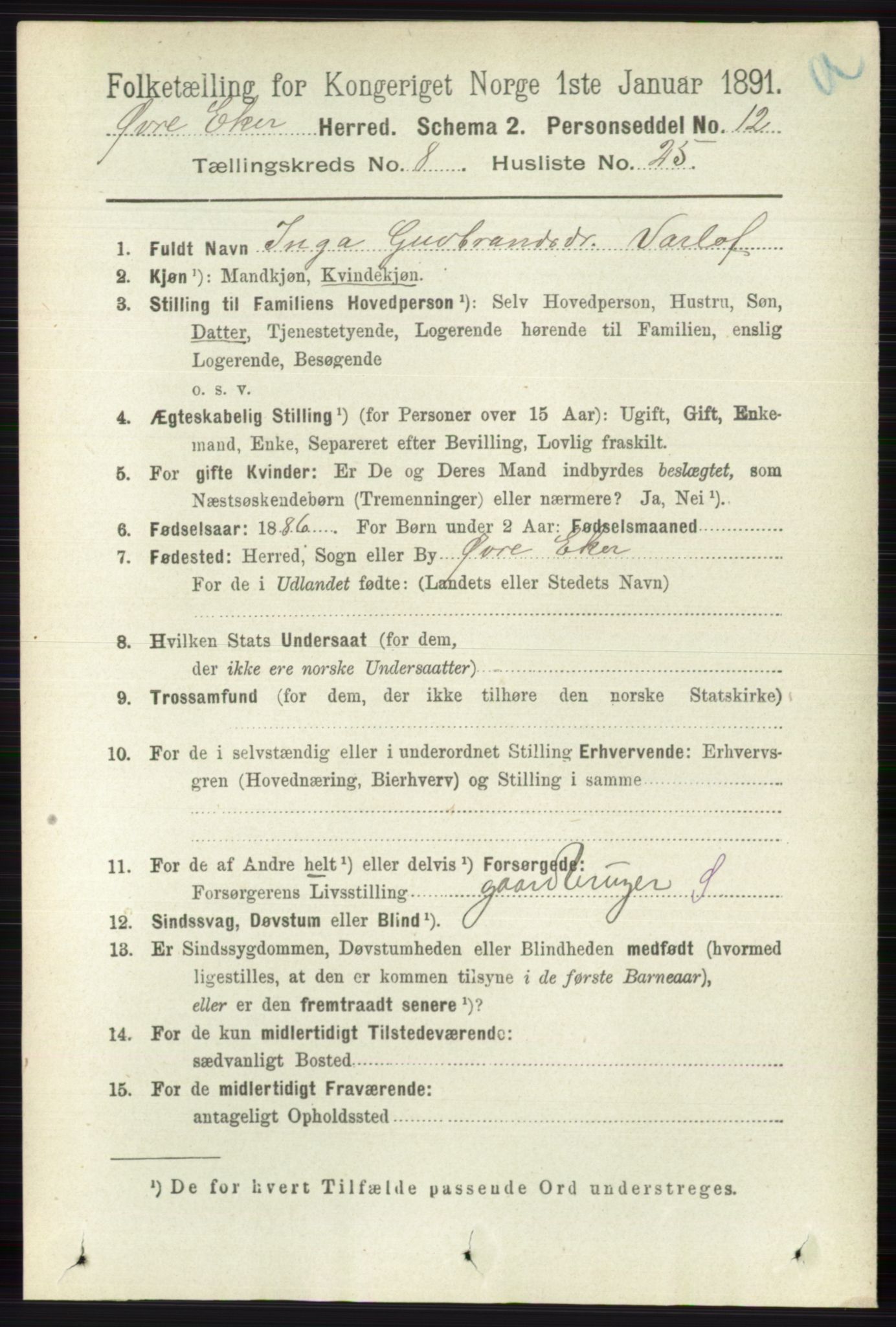 RA, 1891 census for 0624 Øvre Eiker, 1891, p. 3364