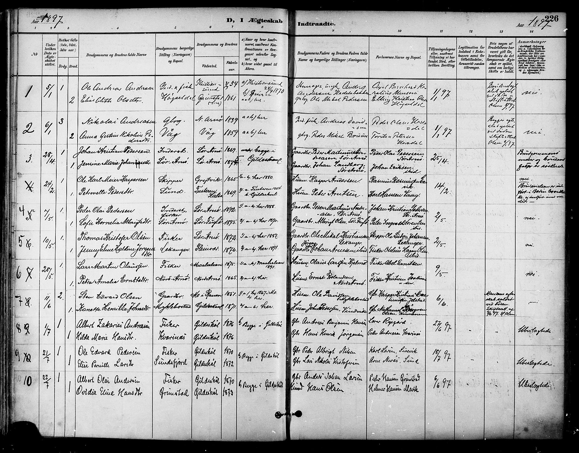 Ministerialprotokoller, klokkerbøker og fødselsregistre - Nordland, SAT/A-1459/805/L0101: Parish register (official) no. 805A07, 1892-1899, p. 226