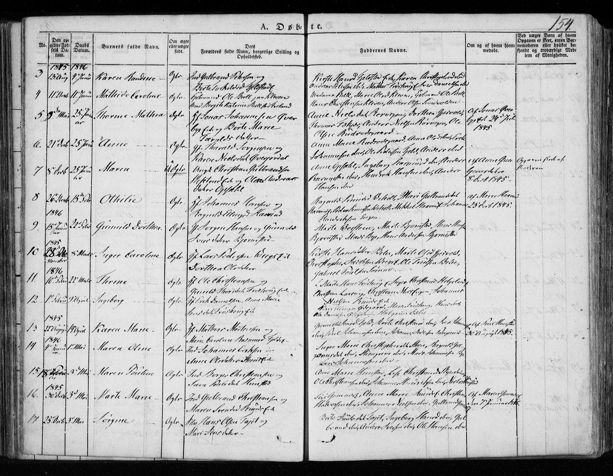 Hole kirkebøker, SAKO/A-228/F/Fa/L0005: Parish register (official) no. I 5, 1833-1851, p. 154