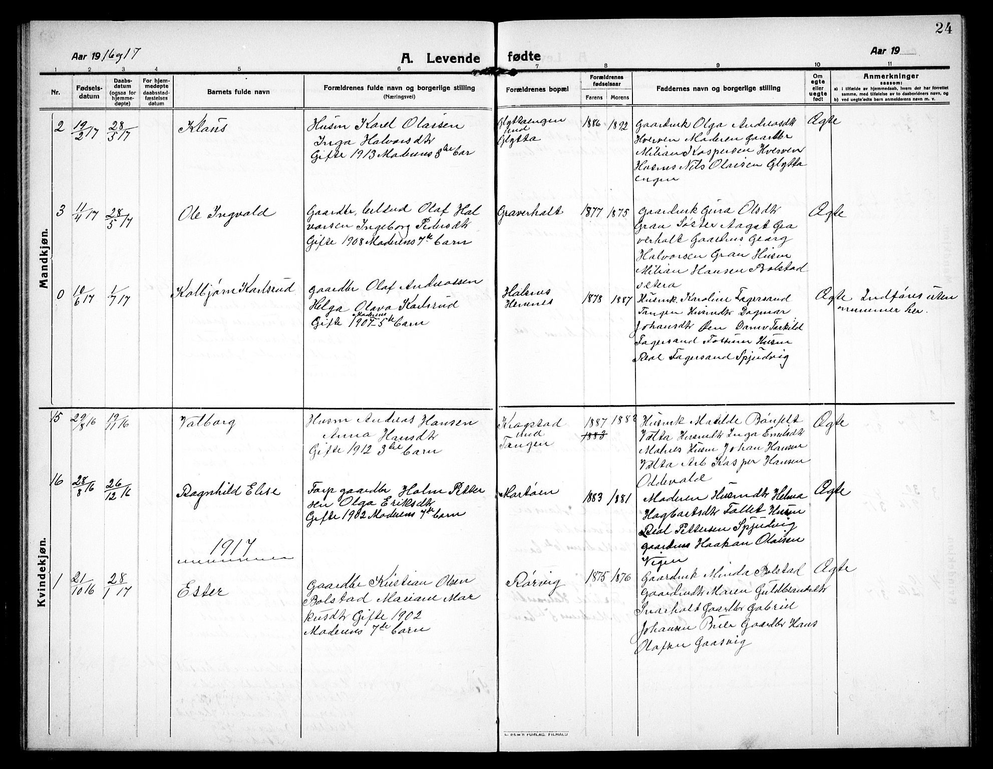 Høland prestekontor Kirkebøker, AV/SAO-A-10346a/G/Gc/L0002: Parish register (copy) no. III 2, 1912-1925, p. 24