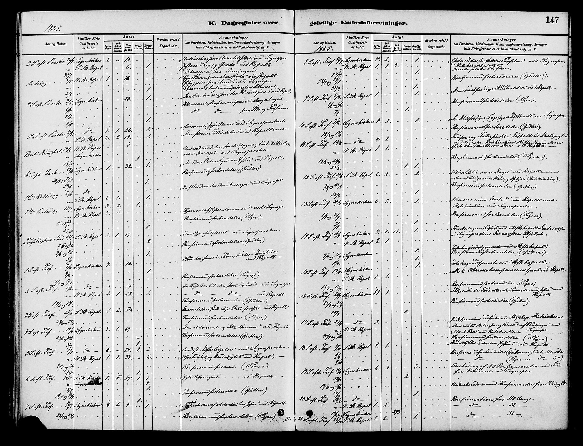 Elverum prestekontor, AV/SAH-PREST-044/H/Ha/Haa/L0012: Parish register (official) no. 12, 1880-1893, p. 147