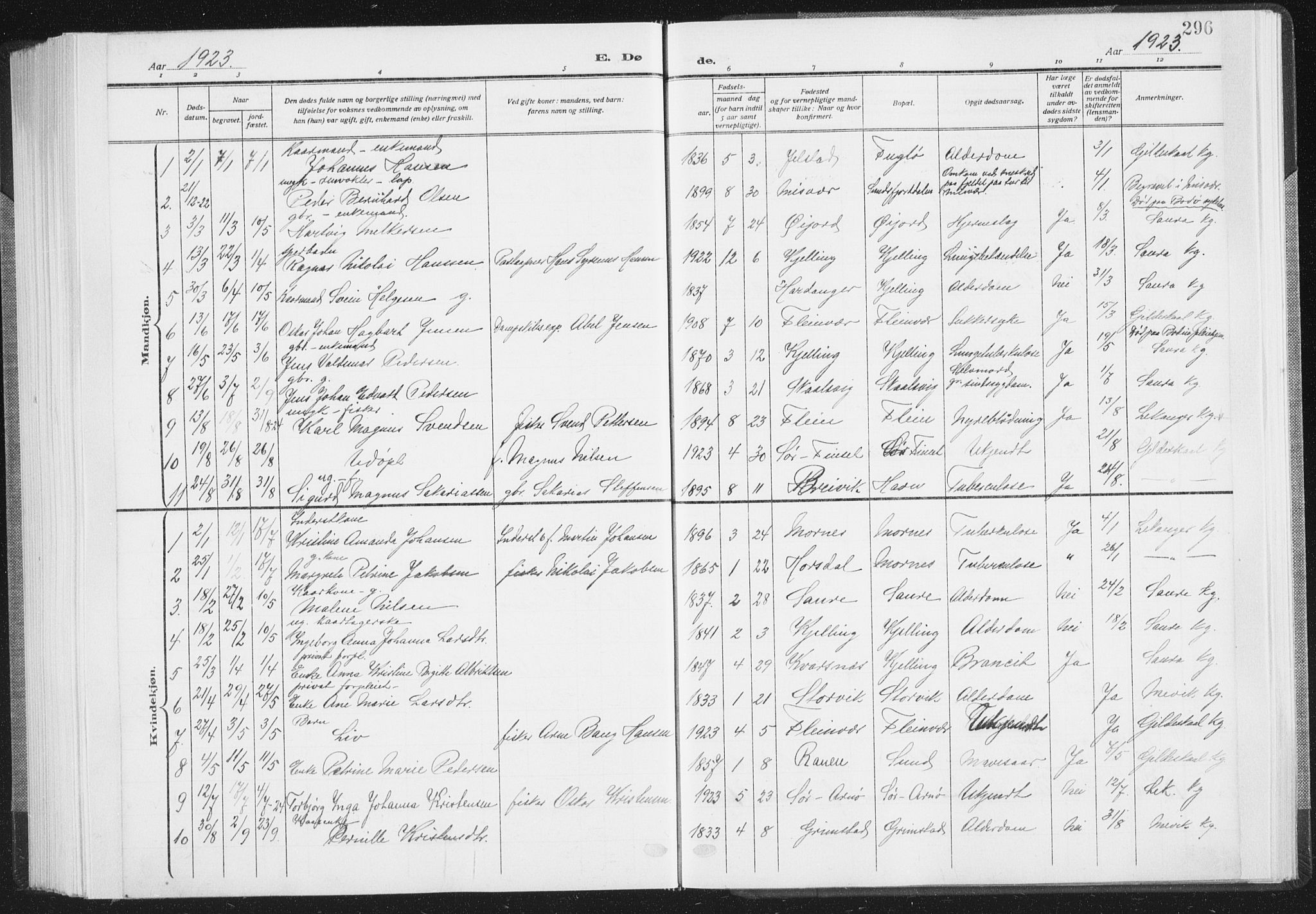 Ministerialprotokoller, klokkerbøker og fødselsregistre - Nordland, SAT/A-1459/805/L0104: Parish register (official) no. 805A09, 1909-1926, p. 296