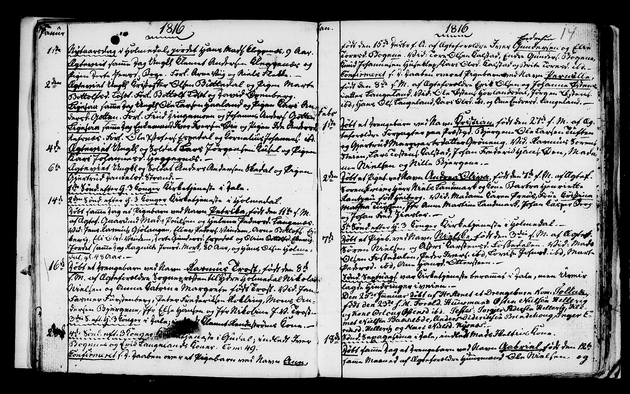 Fjaler sokneprestembete, AV/SAB-A-79801/H/Haa/Haaa/L0004: Parish register (official) no. A 4, 1814-1821, p. 14