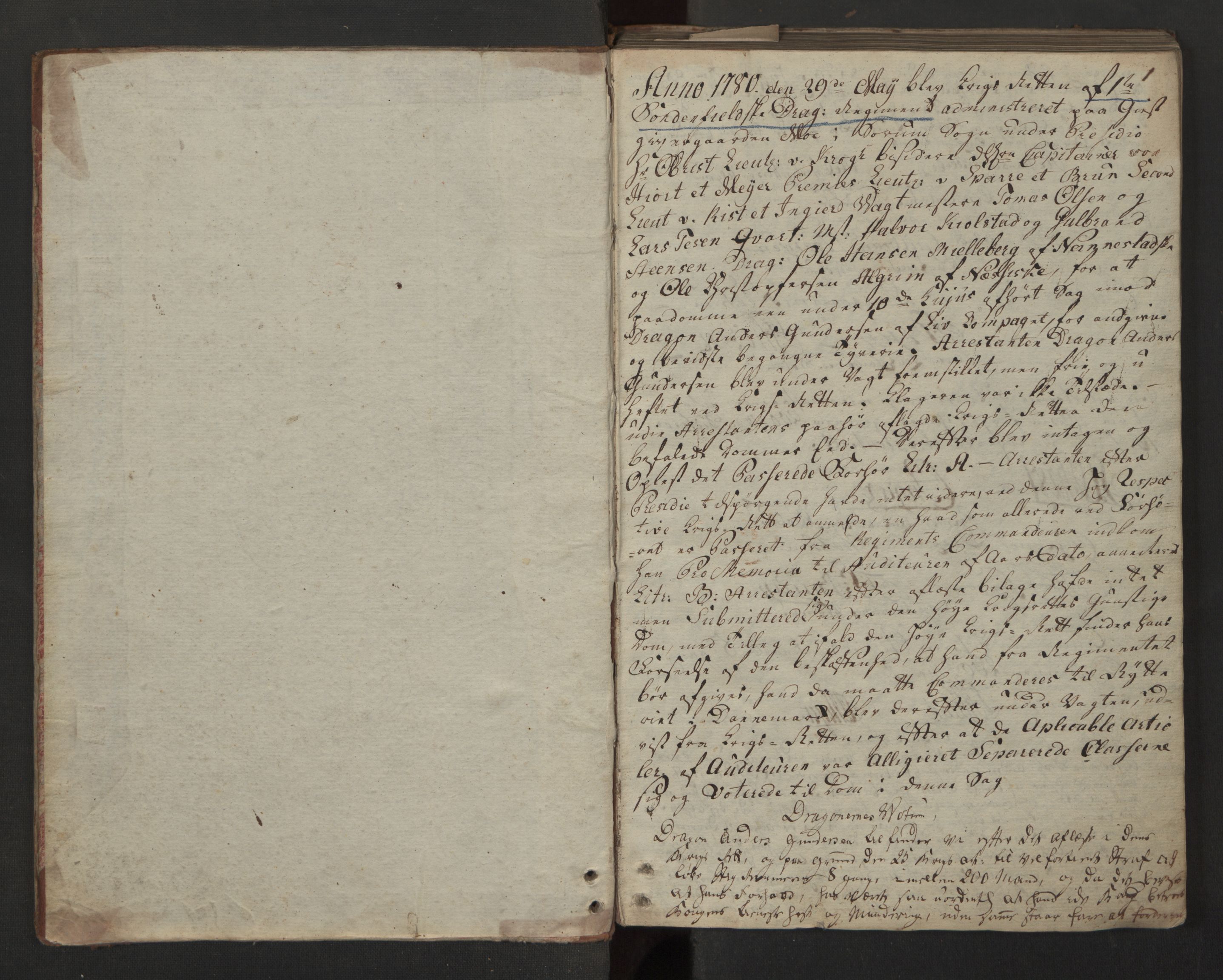 Forsvaret, Generalauditøren, AV/RA-RAFA-1772/F/Fg/Fgb/L0005: Justitsprotokoller, 1780-1811, p. 0b-1a