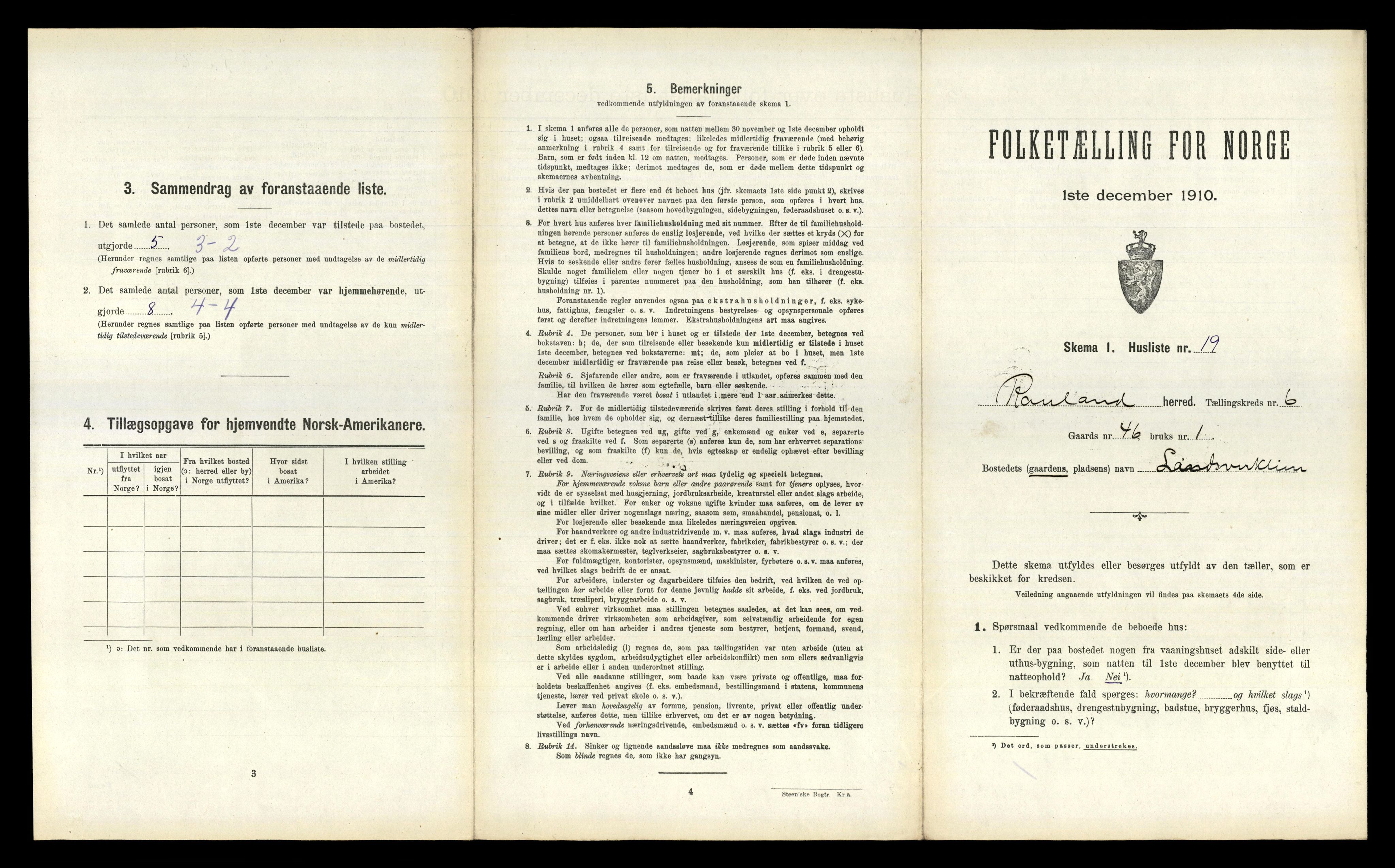RA, 1910 census for Rauland, 1910, p. 235