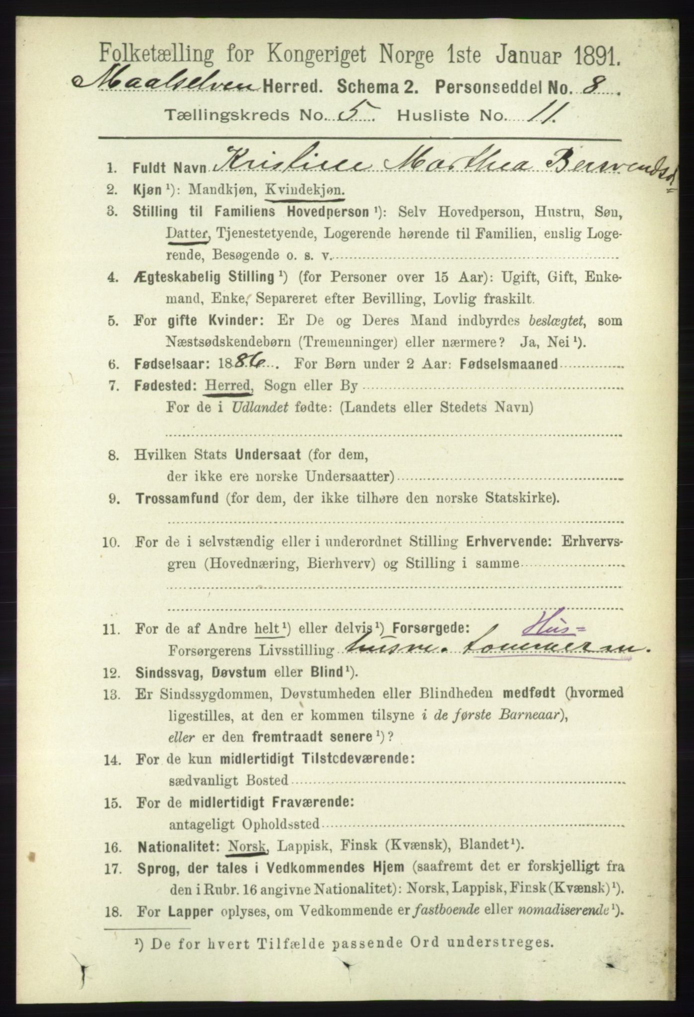 RA, 1891 census for 1924 Målselv, 1891, p. 1703
