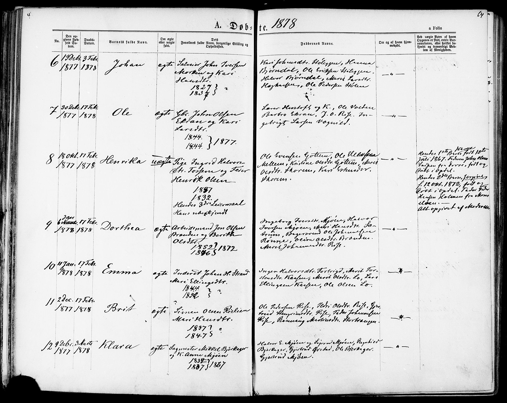 Ministerialprotokoller, klokkerbøker og fødselsregistre - Sør-Trøndelag, SAT/A-1456/678/L0900: Parish register (official) no. 678A09, 1872-1881, p. 64