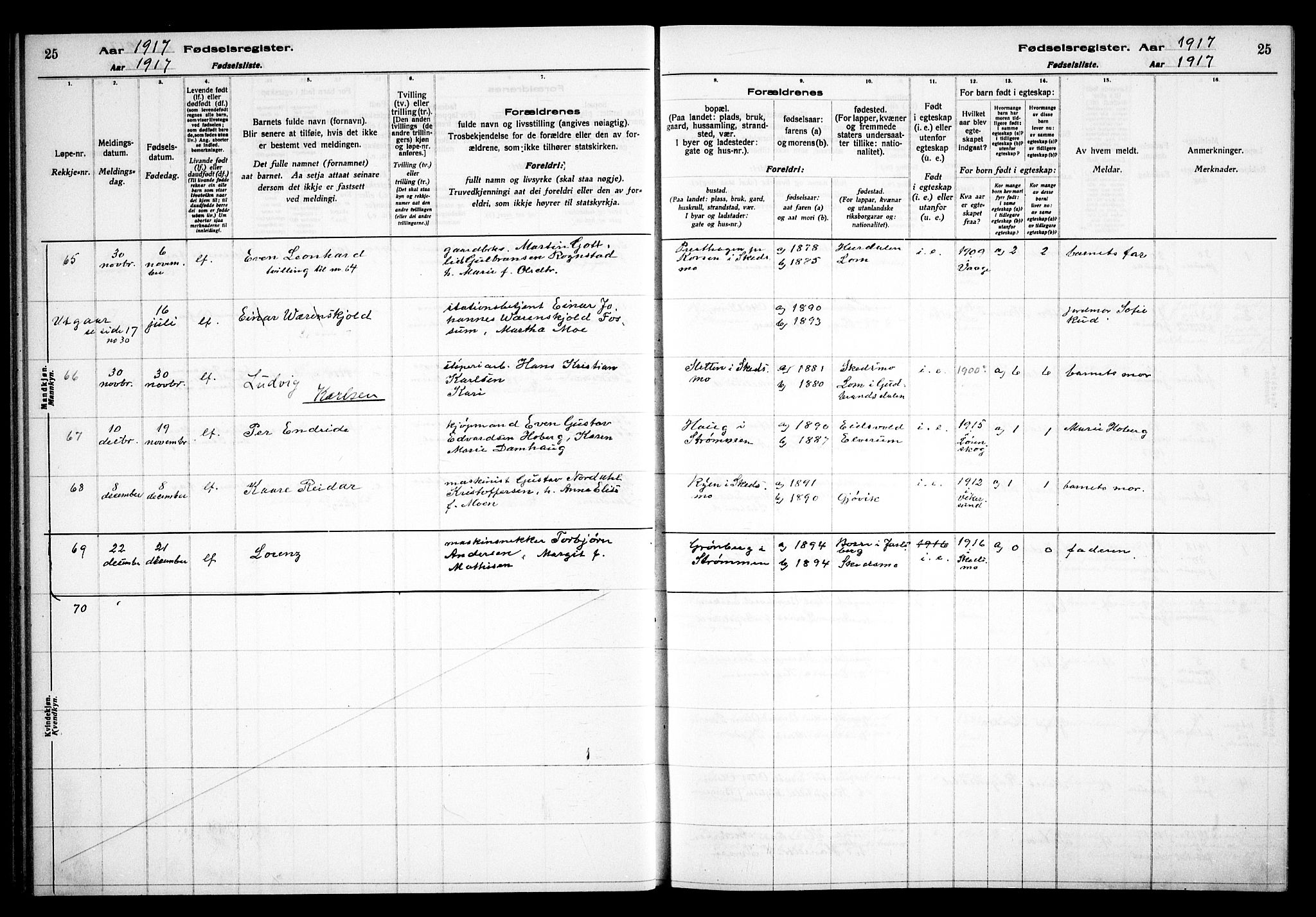 Skedsmo prestekontor Kirkebøker, AV/SAO-A-10033a/J/Ja/L0001: Birth register no. I 1, 1916-1931, p. 25