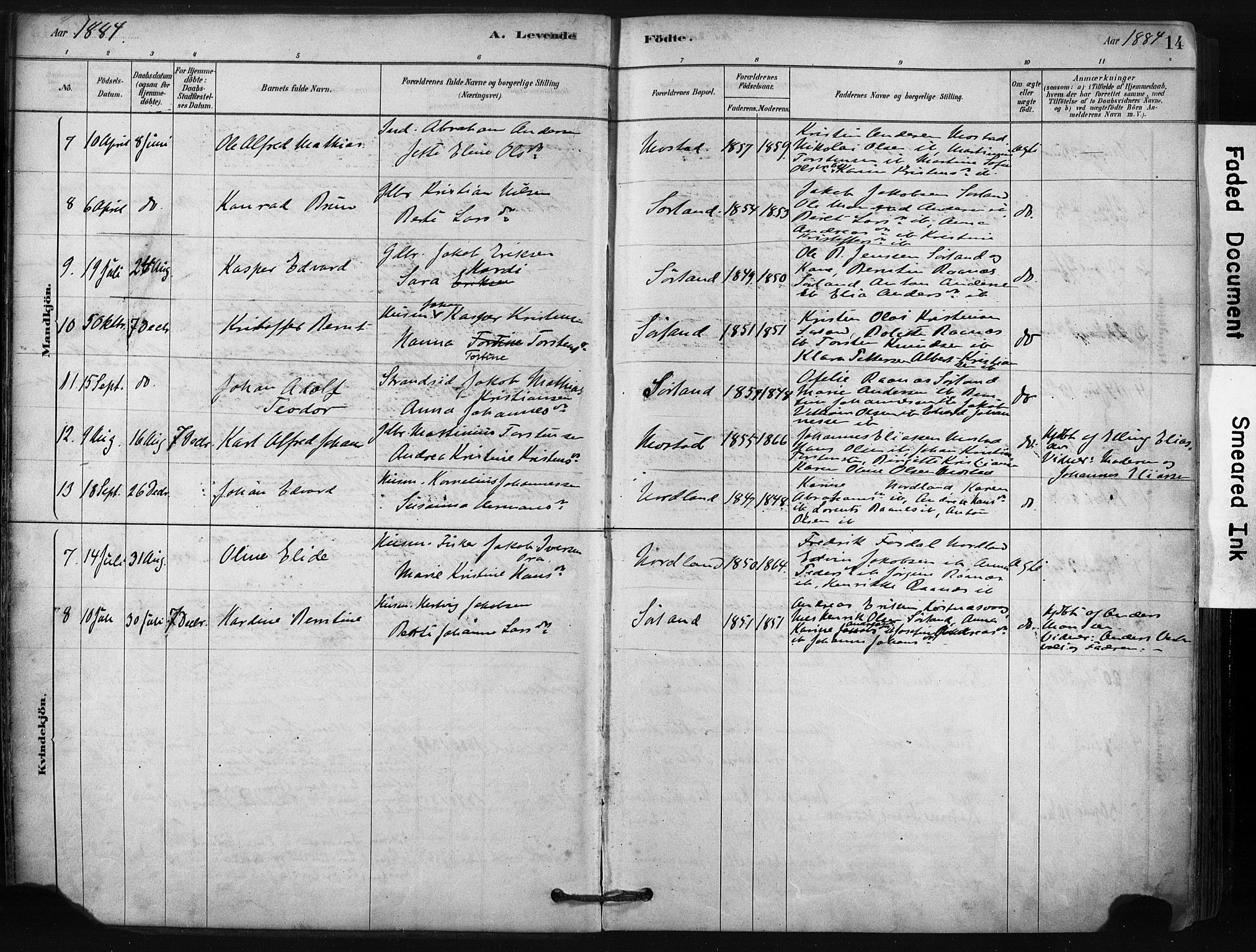 Ministerialprotokoller, klokkerbøker og fødselsregistre - Nordland, SAT/A-1459/807/L0122: Parish register (official) no. 807A05, 1880-1902, p. 14