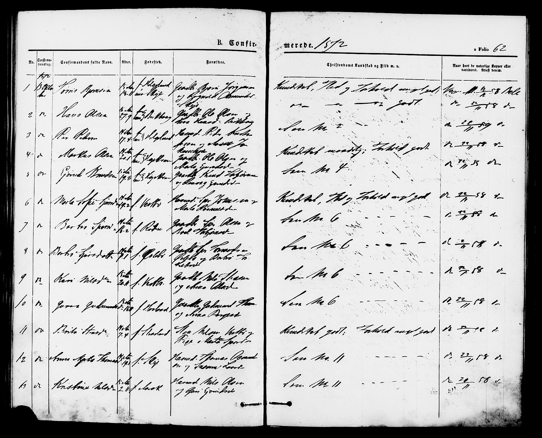 Vikedal sokneprestkontor, AV/SAST-A-101840/01/IV: Parish register (official) no. A 8, 1868-1885, p. 62