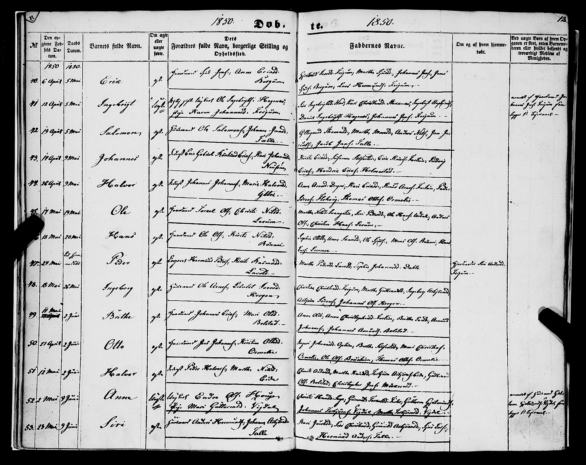 Luster sokneprestembete, SAB/A-81101/H/Haa/Haaa/L0007: Parish register (official) no. A 7, 1849-1859, p. 12