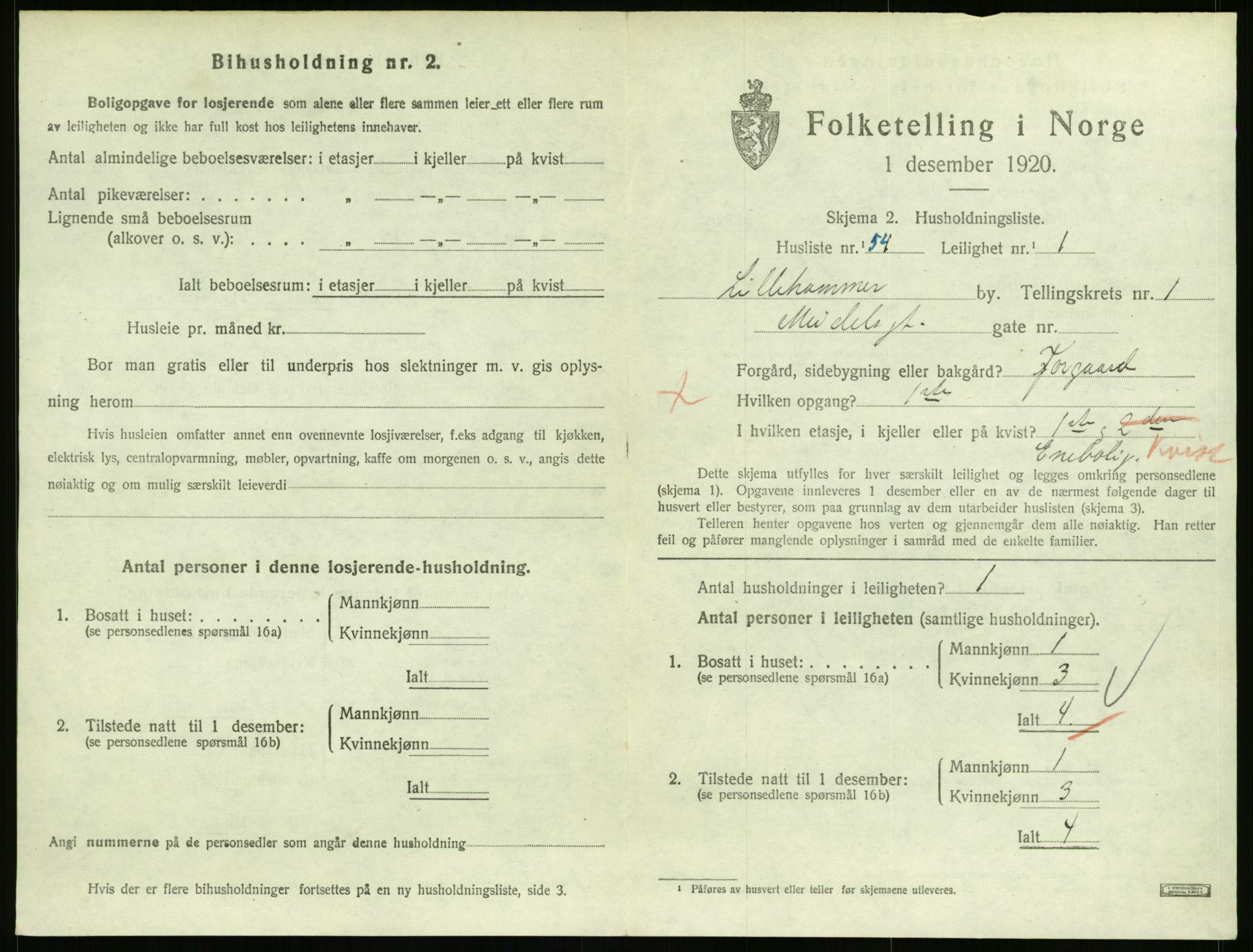 SAH, 1920 census for Lillehammer, 1920, p. 1502