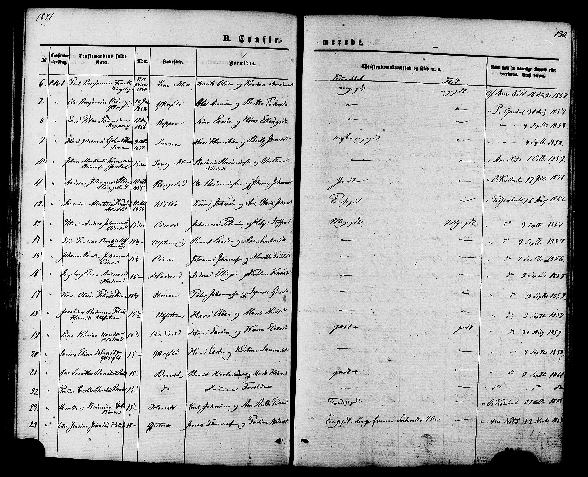 Ministerialprotokoller, klokkerbøker og fødselsregistre - Møre og Romsdal, AV/SAT-A-1454/509/L0105: Parish register (official) no. 509A03, 1848-1882, p. 130