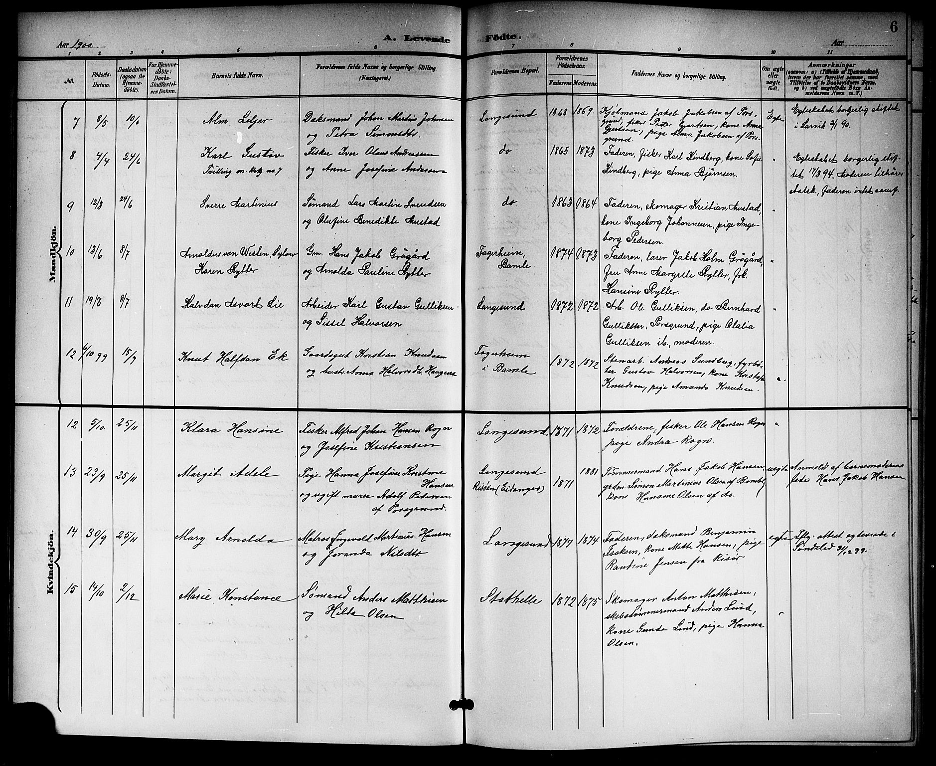Langesund kirkebøker, AV/SAKO-A-280/G/Ga/L0006: Parish register (copy) no. 6, 1899-1918, p. 6