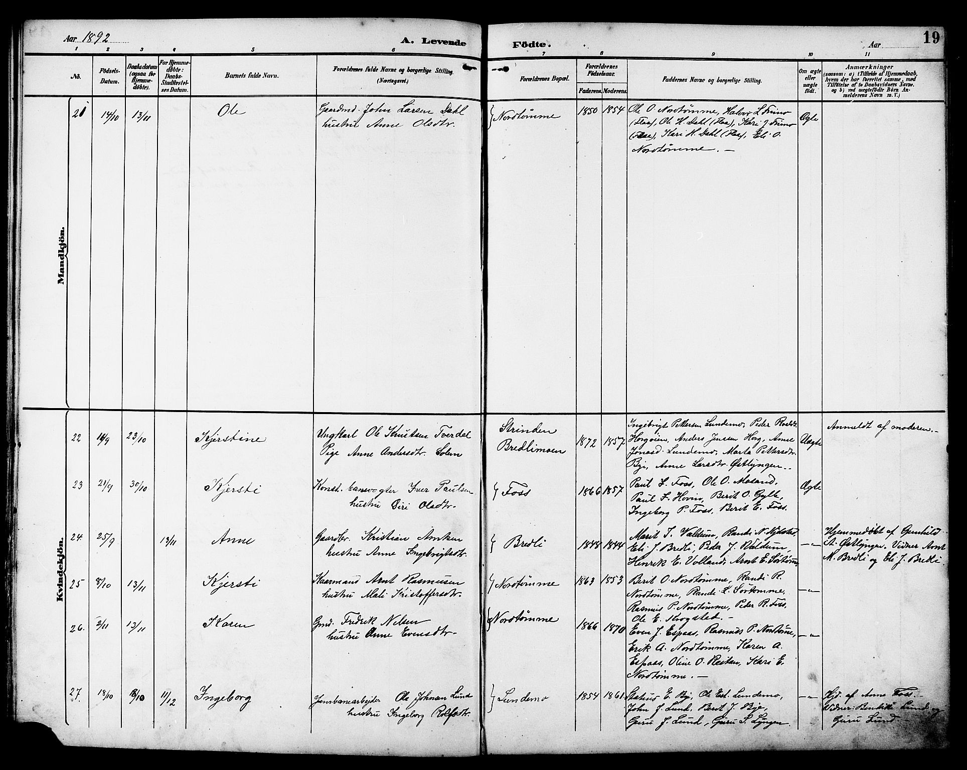 Ministerialprotokoller, klokkerbøker og fødselsregistre - Sør-Trøndelag, AV/SAT-A-1456/692/L1111: Parish register (copy) no. 692C06, 1890-1904, p. 19