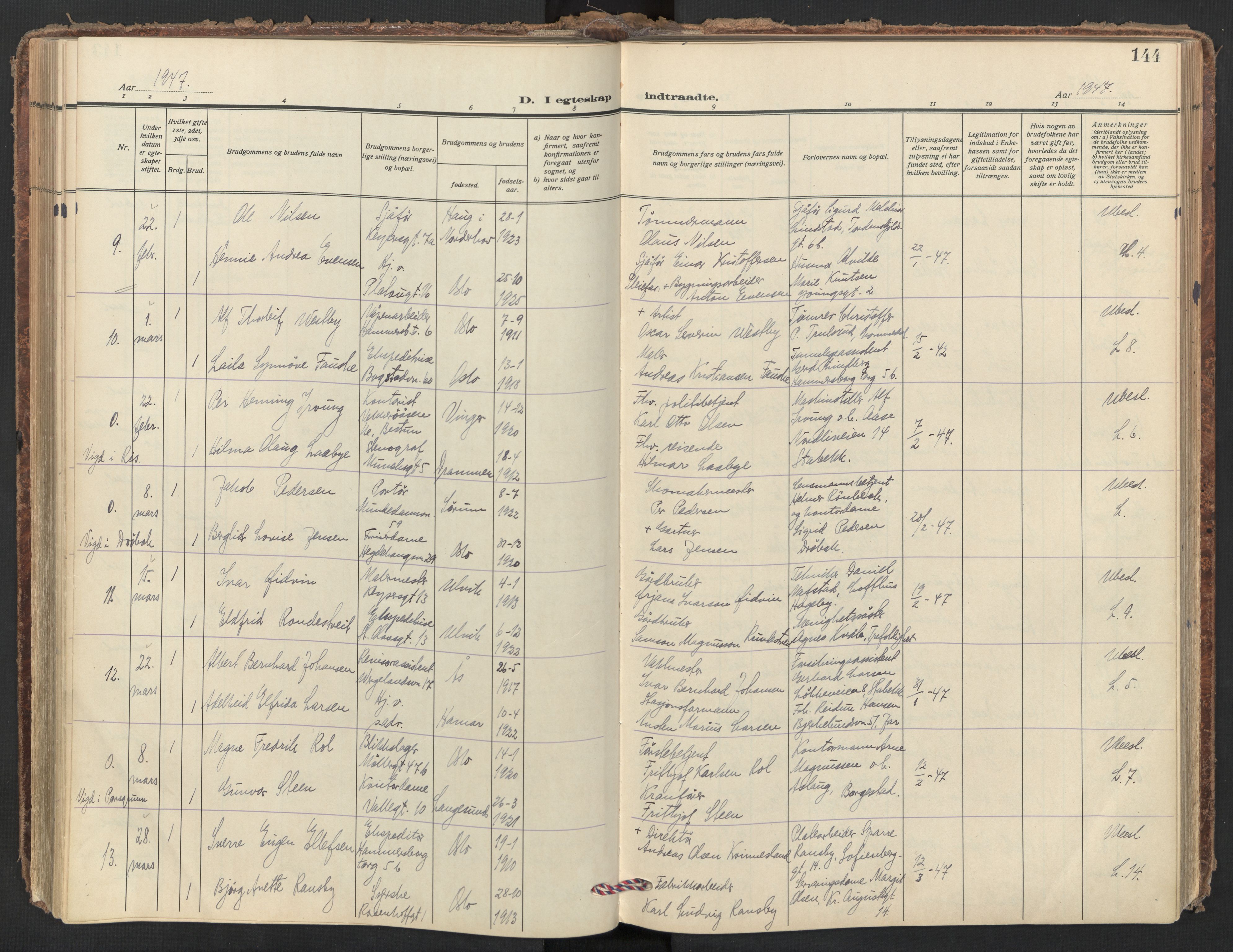 Trefoldighet prestekontor Kirkebøker, AV/SAO-A-10882/F/Fc/L0010: Parish register (official) no. III 10, 1936-1954, p. 144