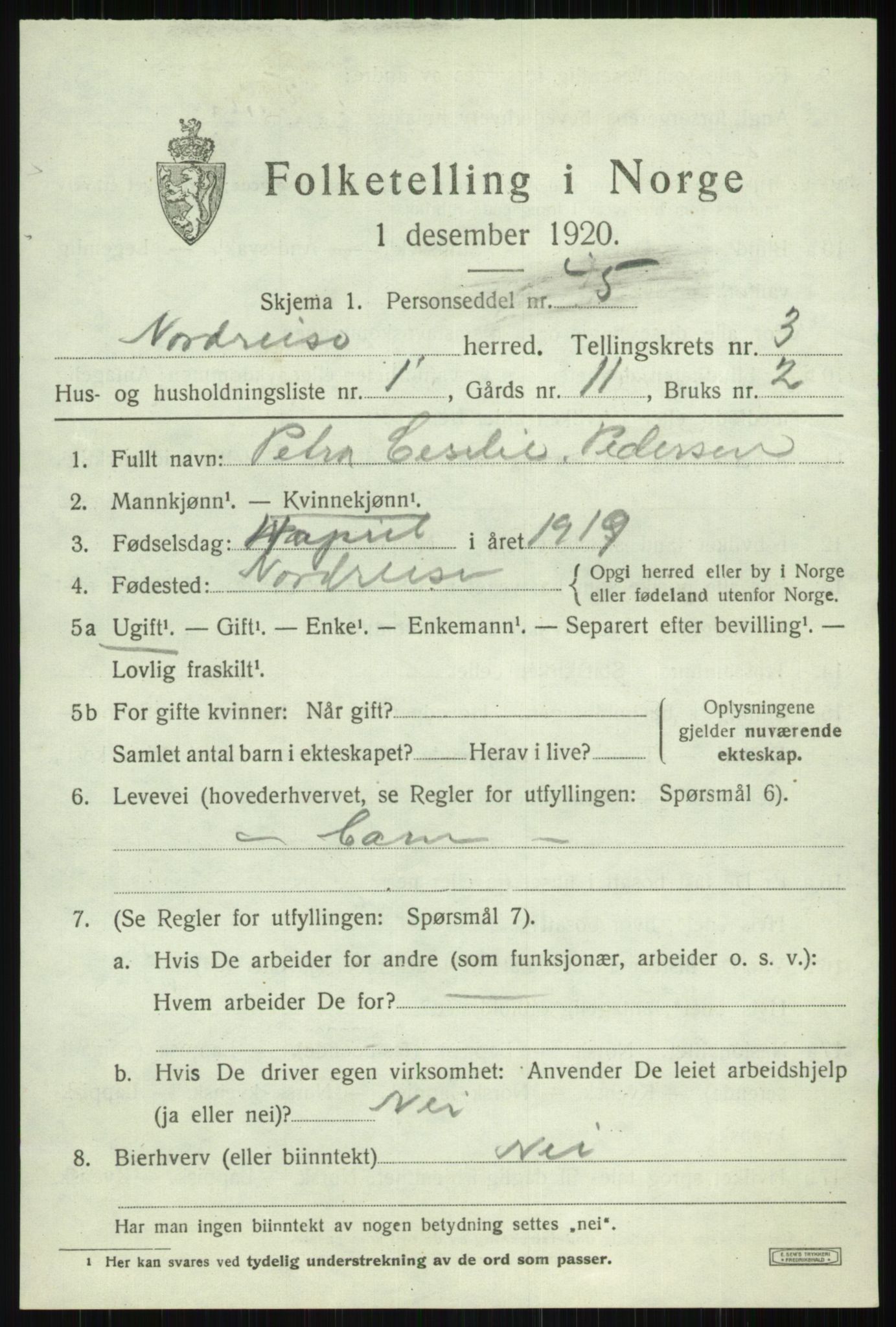 SATØ, 1920 census for Nordreisa, 1920, p. 1255