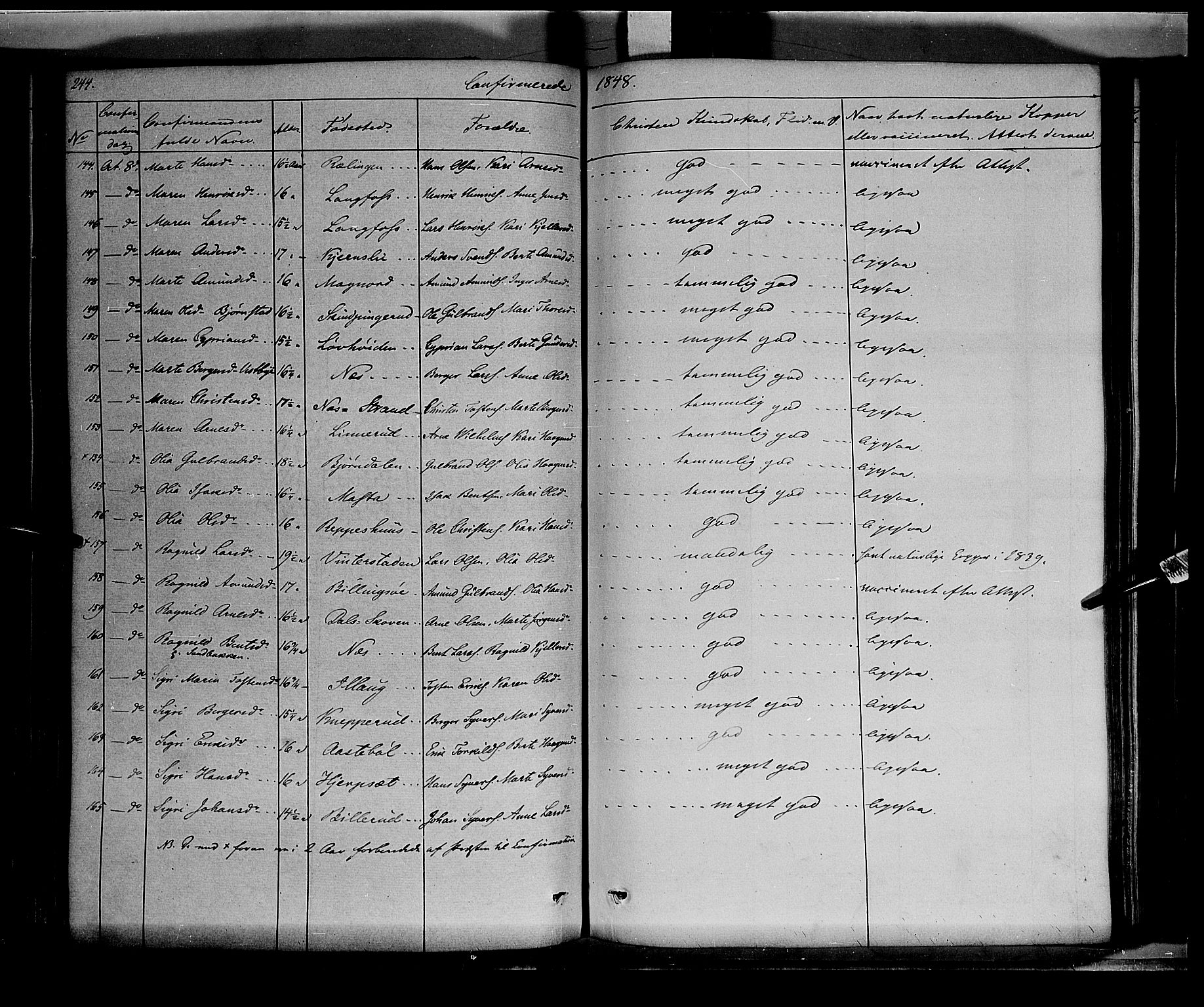 Vinger prestekontor, AV/SAH-PREST-024/H/Ha/Haa/L0009: Parish register (official) no. 9, 1847-1855, p. 244