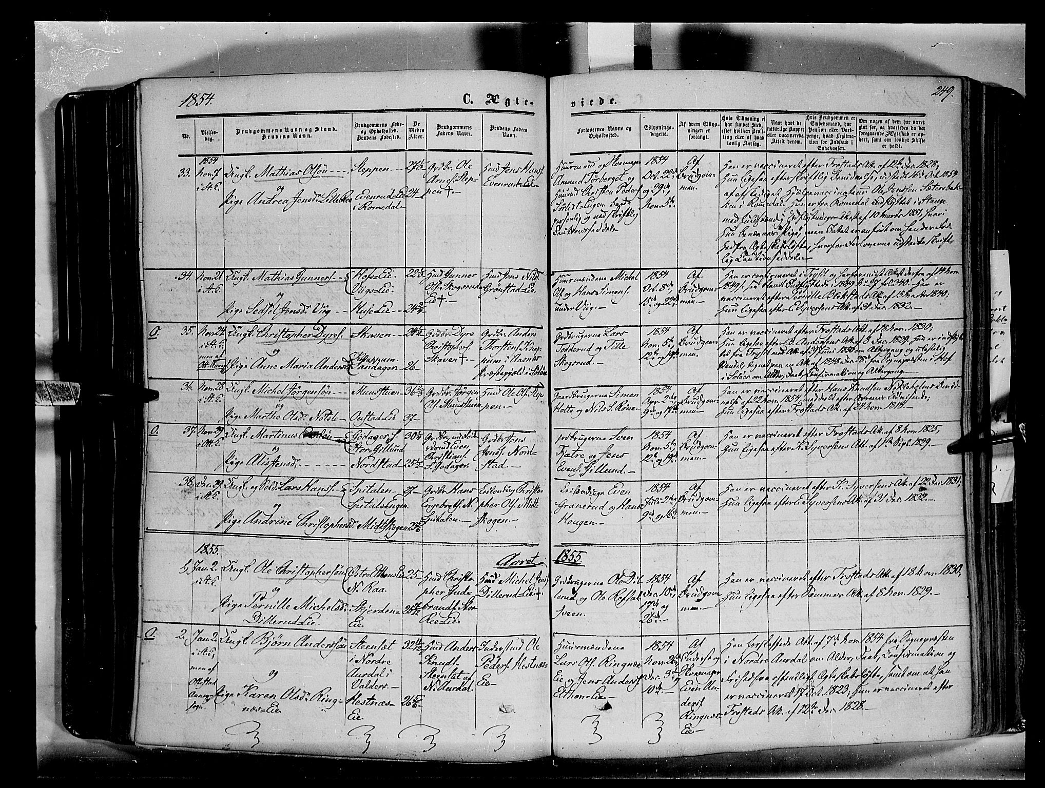 Stange prestekontor, AV/SAH-PREST-002/K/L0012: Parish register (official) no. 12, 1852-1862, p. 249