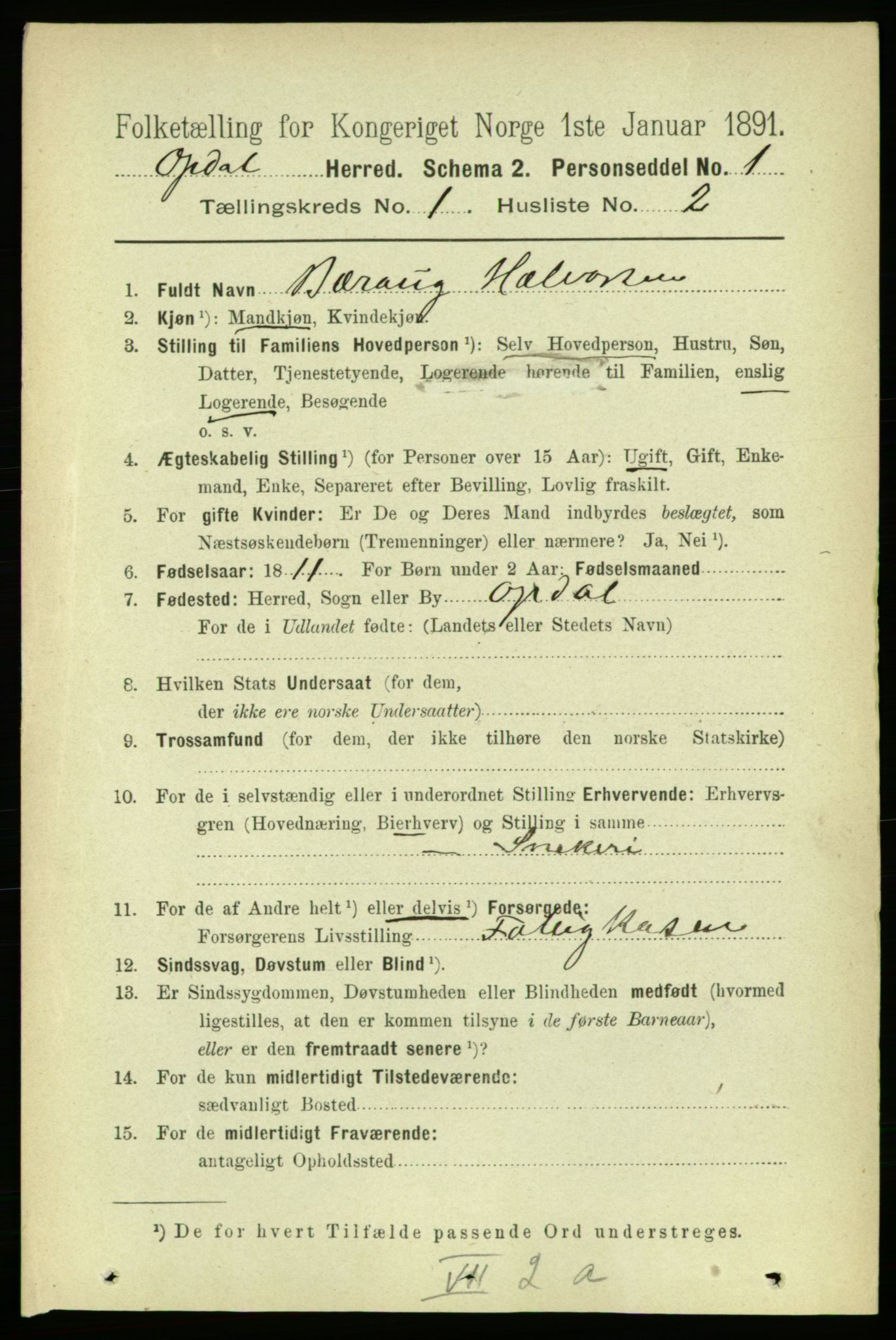 RA, 1891 census for 1634 Oppdal, 1891, p. 121