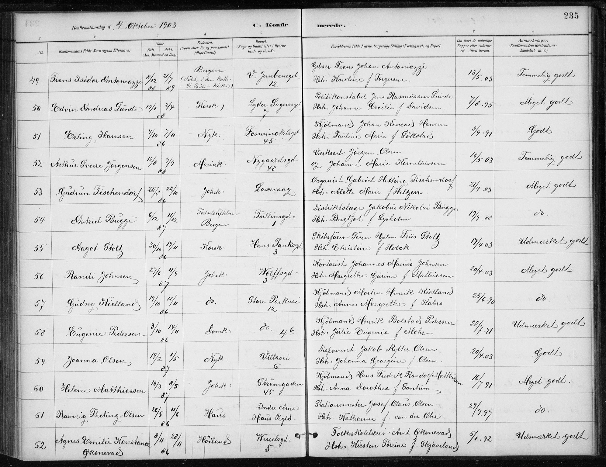 Johanneskirken sokneprestembete, AV/SAB-A-76001/H/Haa/L0008: Parish register (official) no. C 1, 1885-1907, p. 235