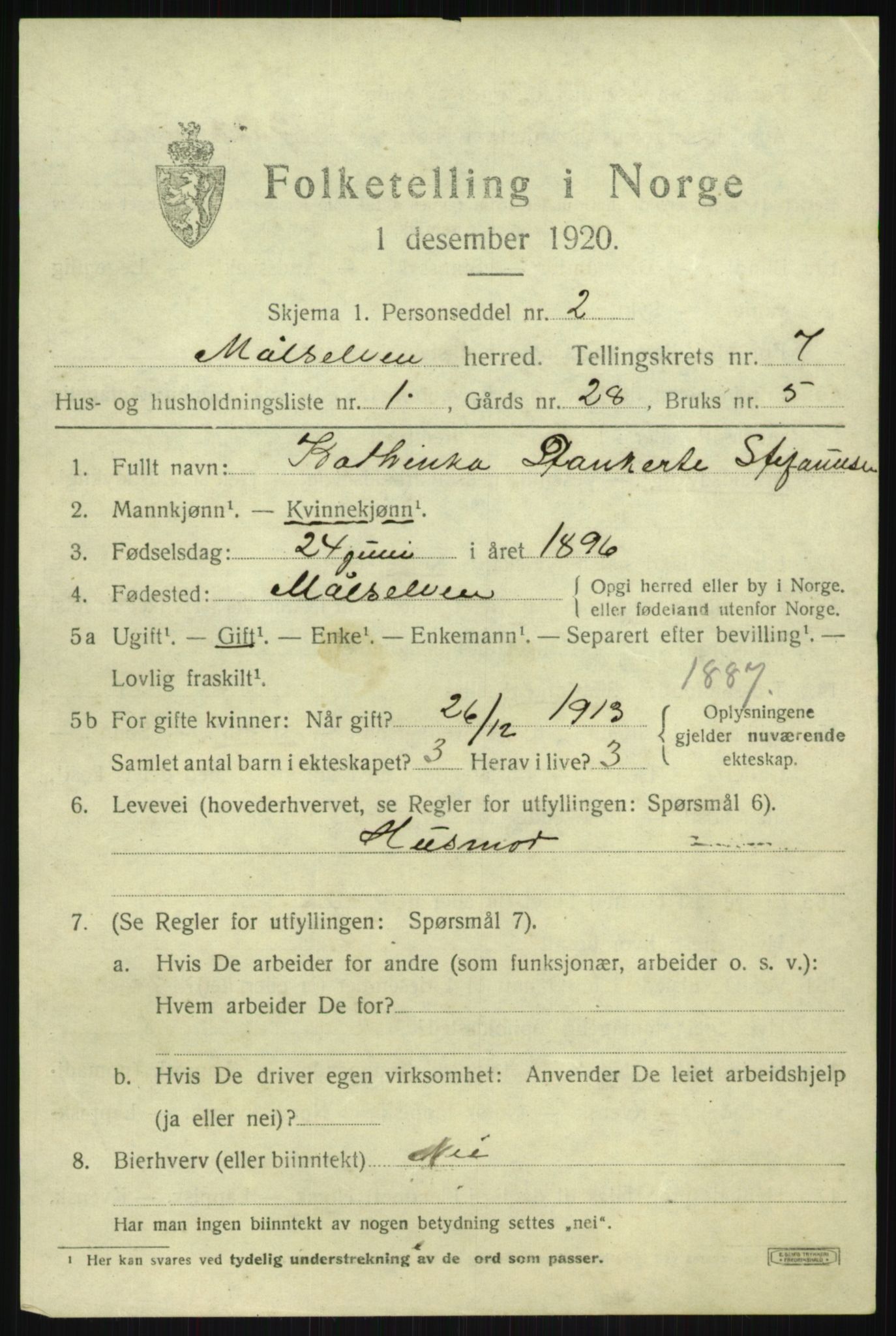 SATØ, 1920 census for Målselv, 1920, p. 4183