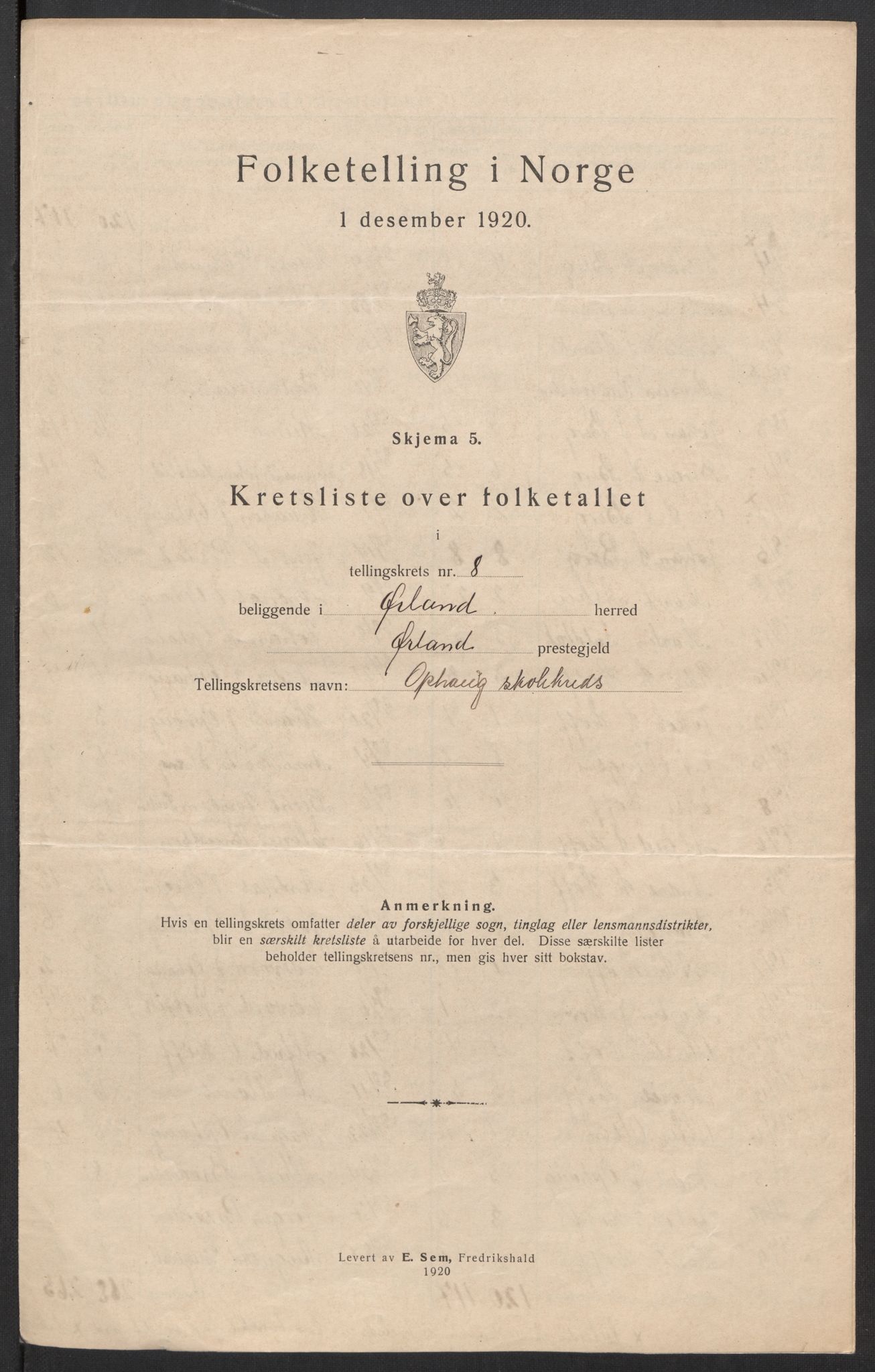 SAT, 1920 census for Ørland, 1920, p. 30