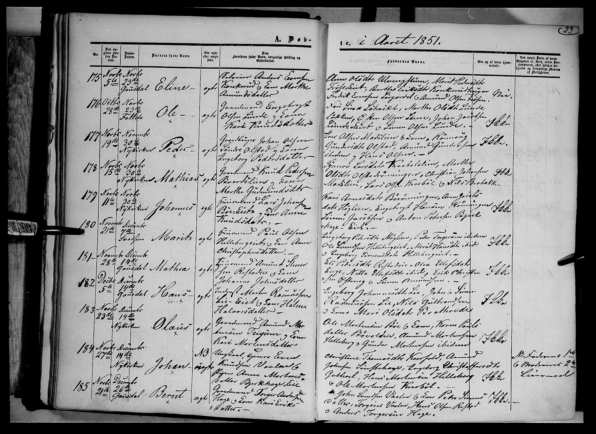 Gausdal prestekontor, AV/SAH-PREST-090/H/Ha/Haa/L0008: Parish register (official) no. 8, 1850-1861, p. 23