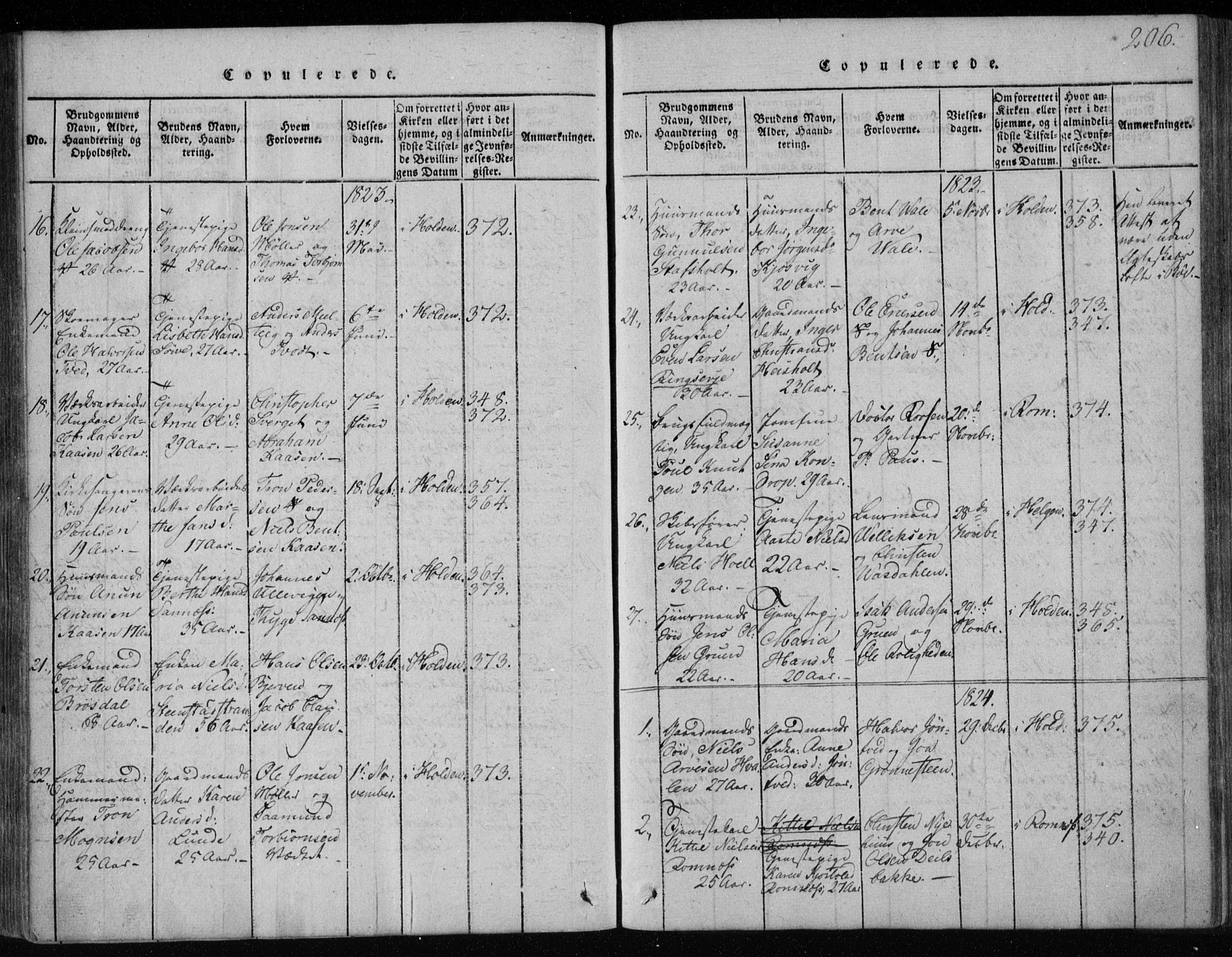 Holla kirkebøker, AV/SAKO-A-272/F/Fa/L0003: Parish register (official) no. 3, 1815-1830, p. 206