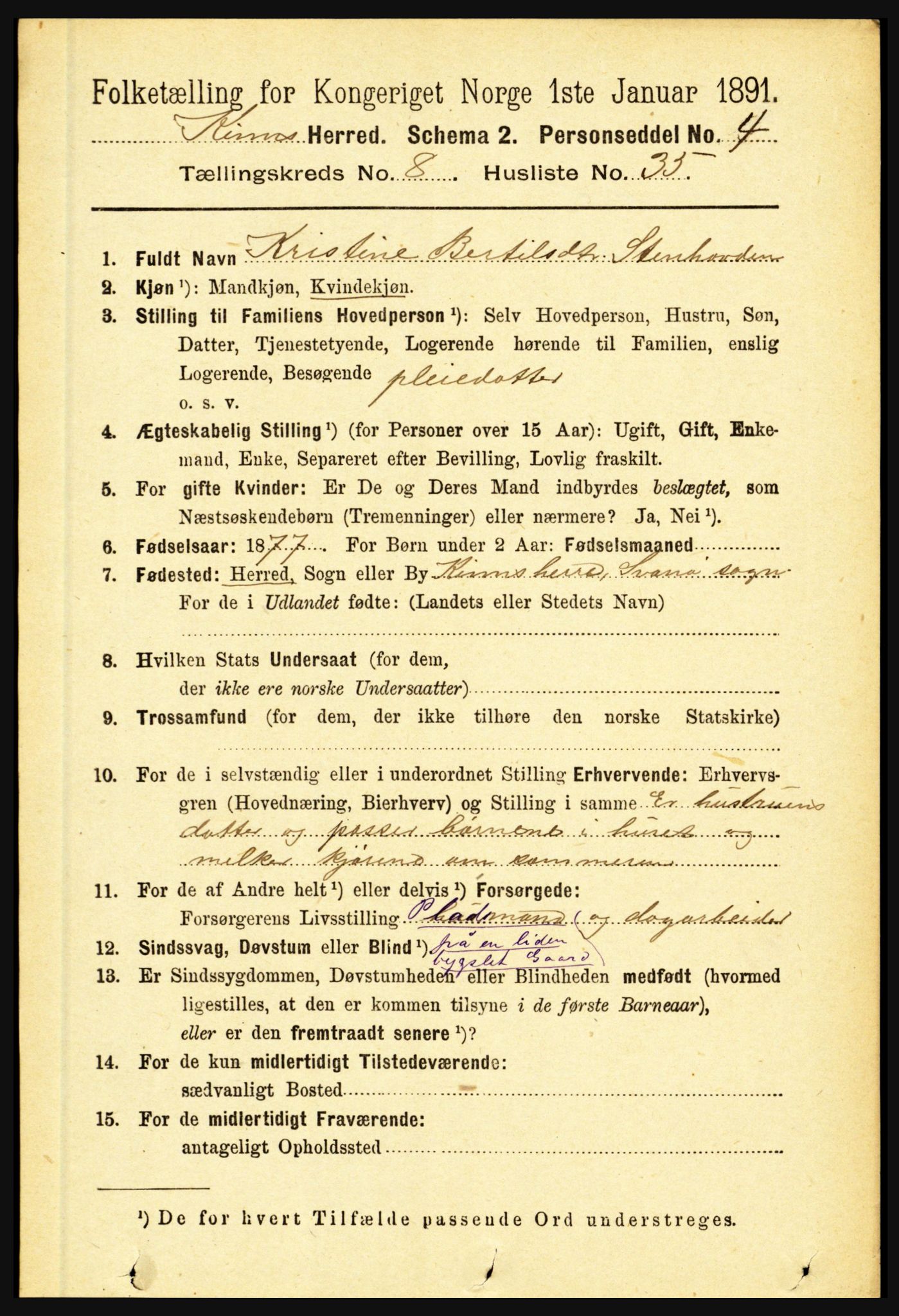 RA, 1891 census for 1437 Kinn, 1891, p. 3335