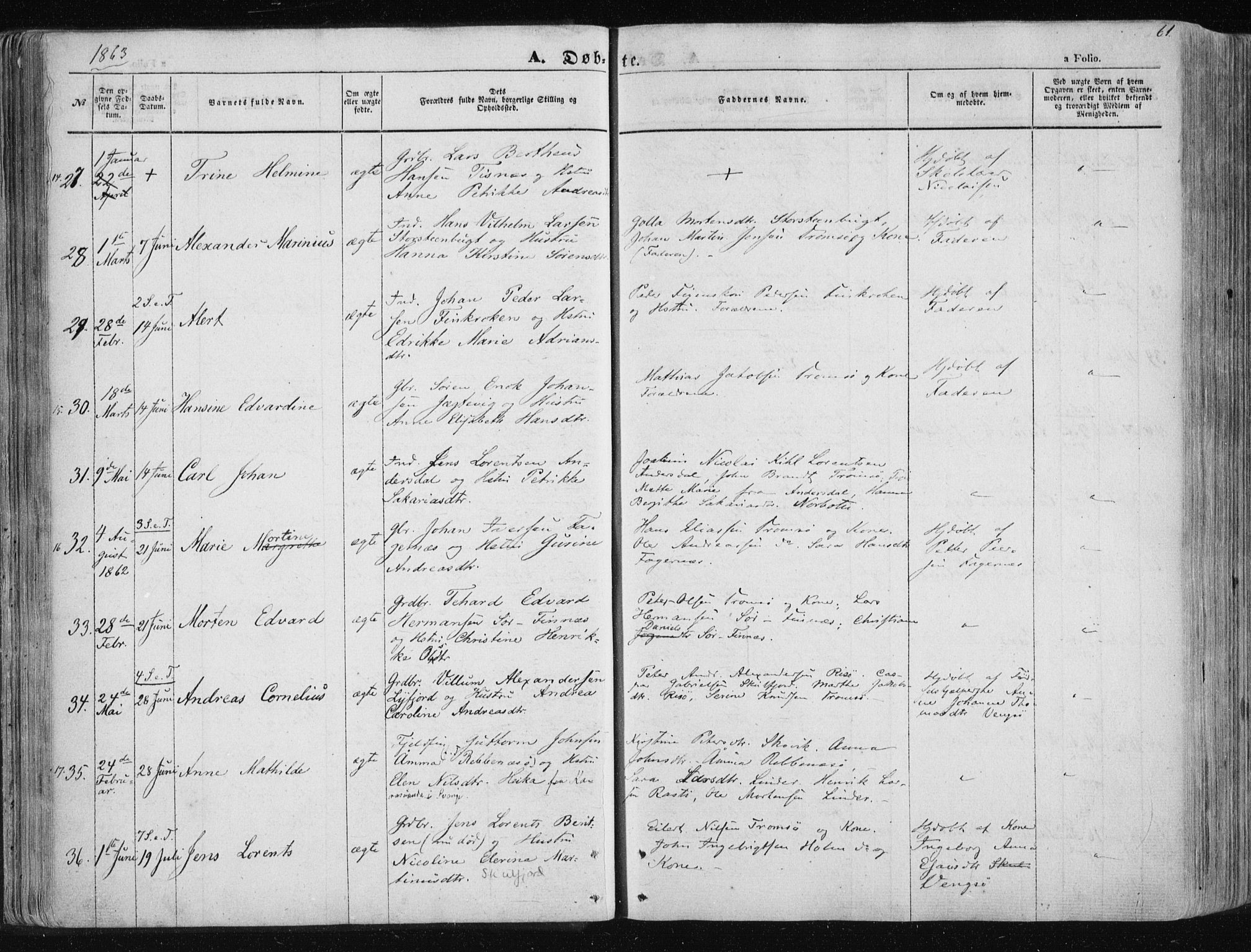 Tromsøysund sokneprestkontor, SATØ/S-1304/G/Ga/L0001kirke: Parish register (official) no. 1, 1856-1867, p. 61