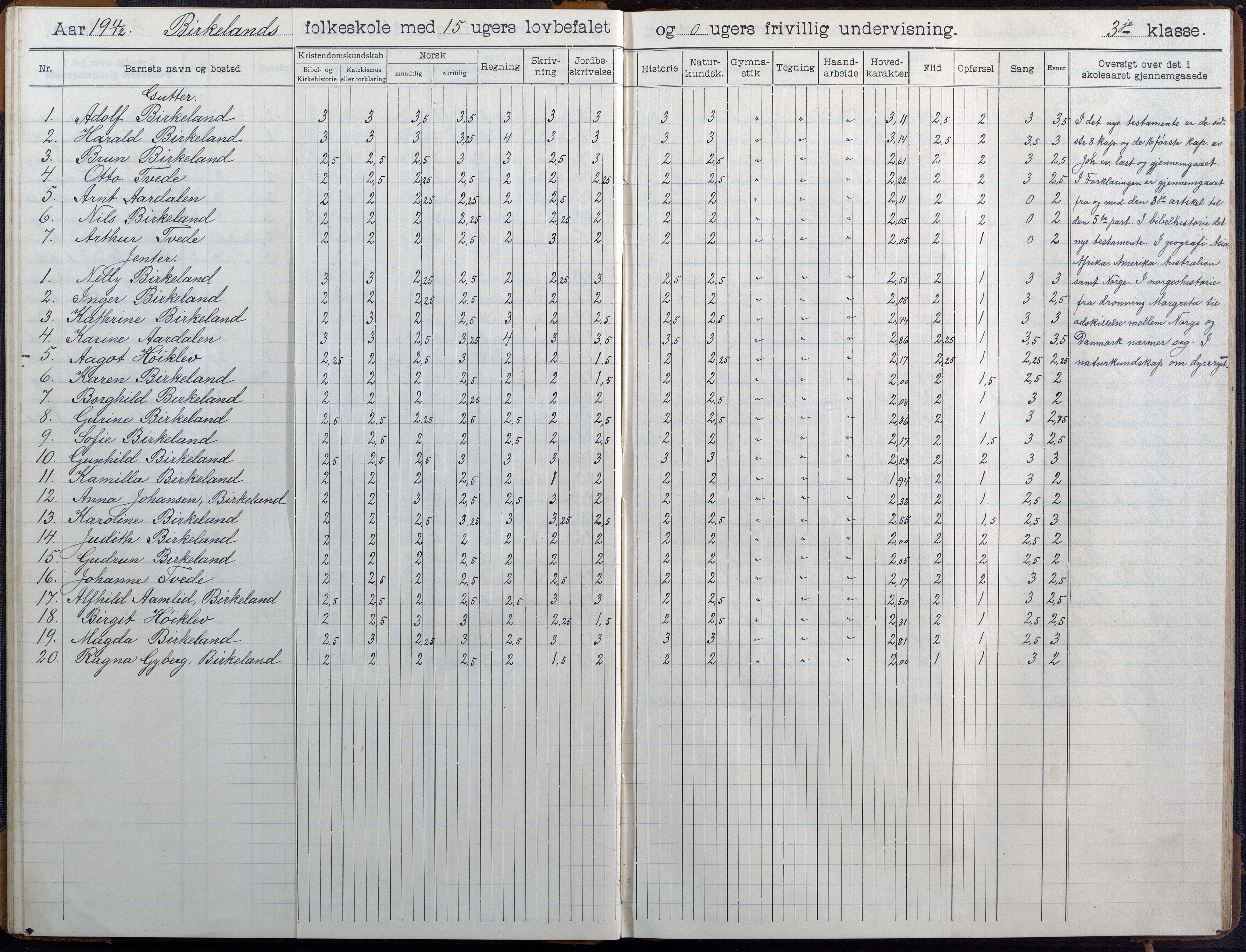 Birkenes kommune, Birkenes krets/Birkeland folkeskole frem til 1991, AAKS/KA0928-550a_91/F02/L0007: Skoleprotokoll, 1907-1931