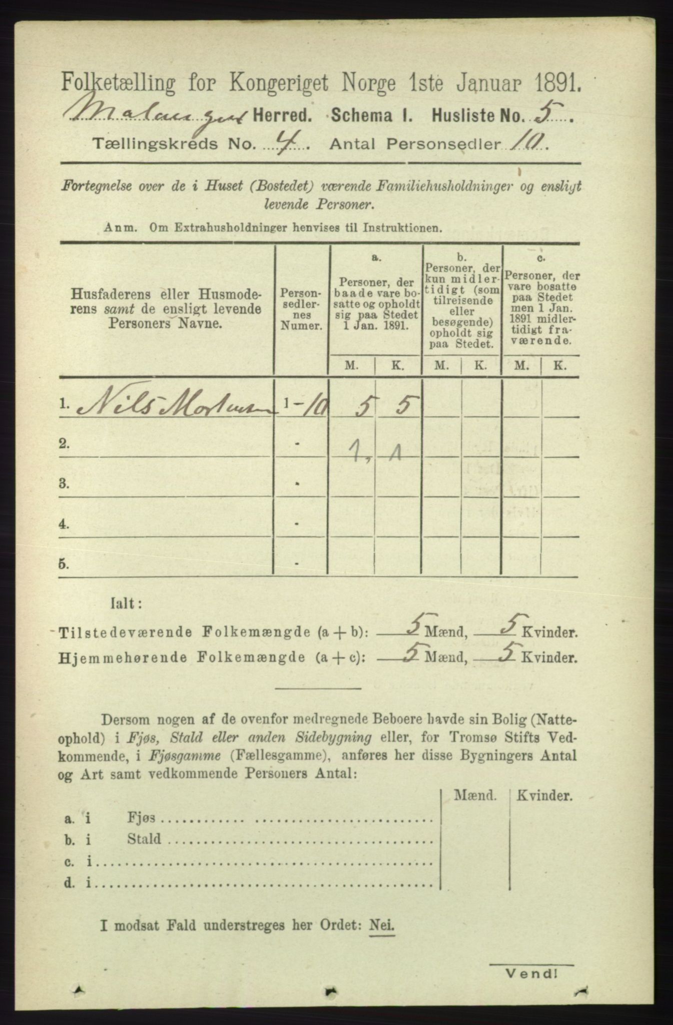 RA, 1891 census for 1932 Malangen, 1891, p. 1040